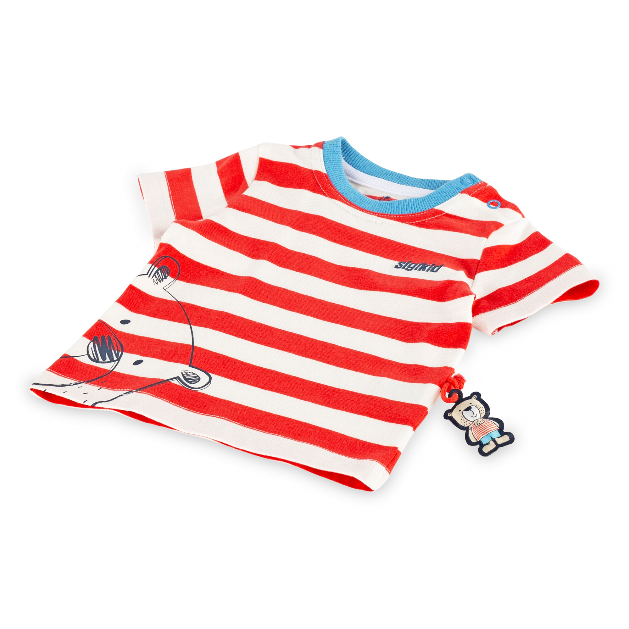 Striped baby T-shirt bear at sea