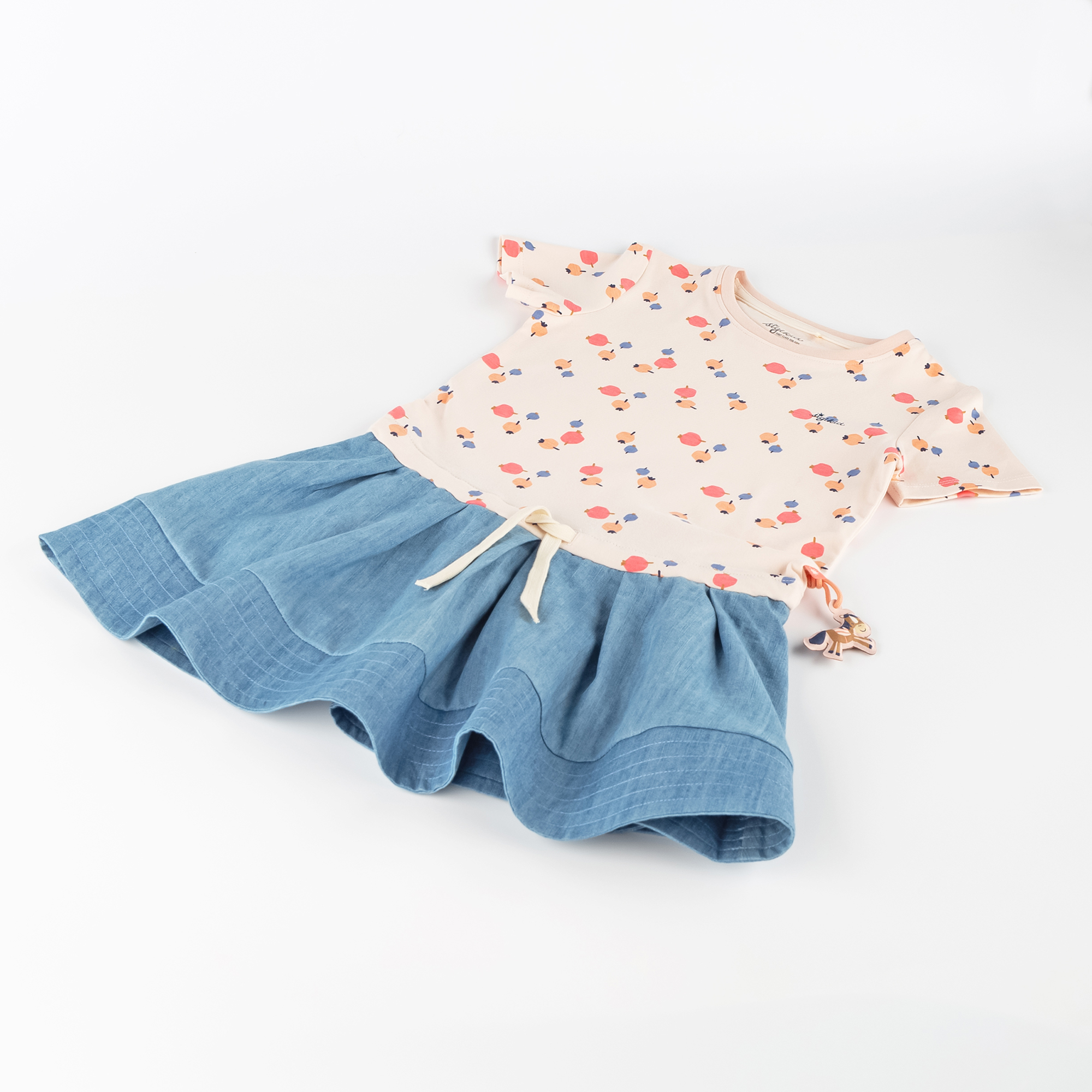 Children's twofer pleated skirt summer dress, pale pink/jeans blue