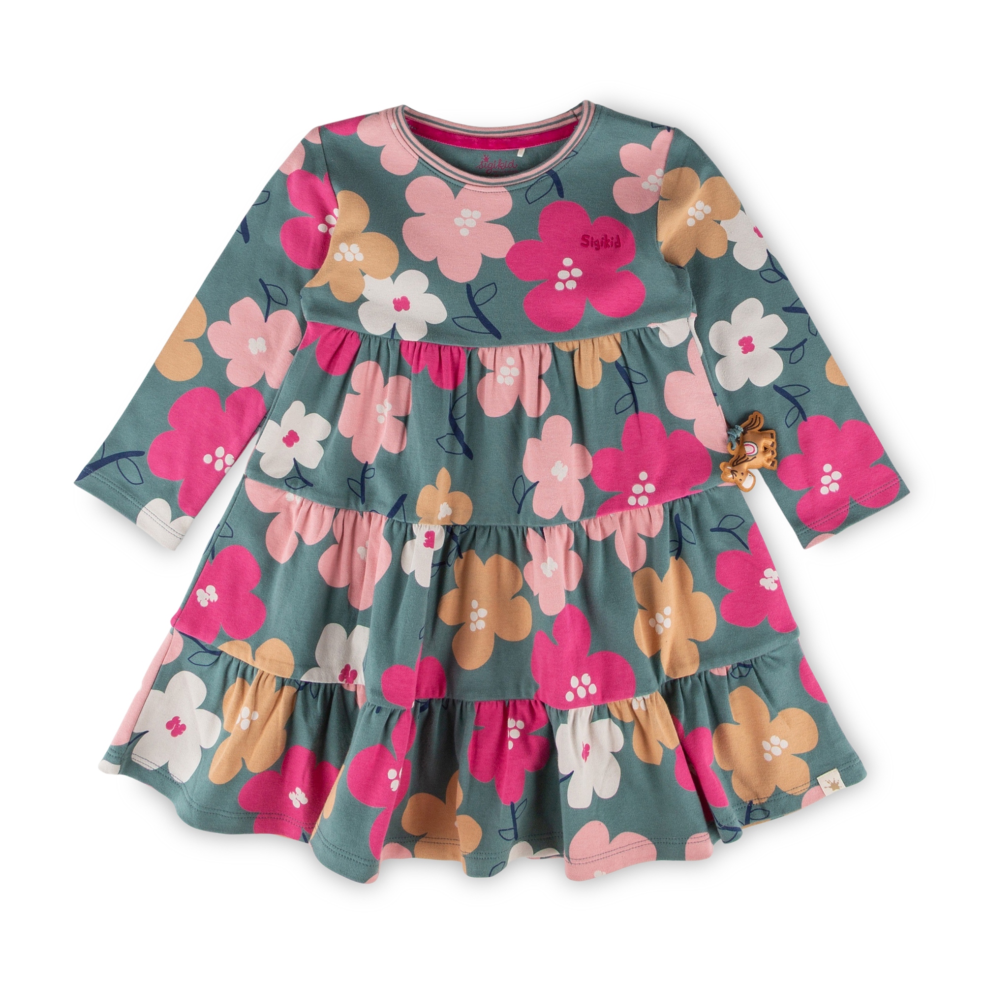 Kinder Stufenkleid Pony Love, grün mit Blumenprint