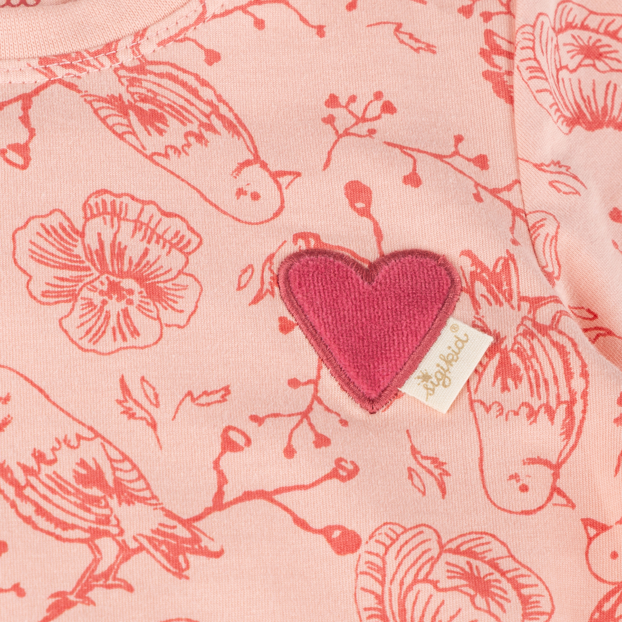 Kinder T-Shirt mit Vogelprint und Herzchen, rosa