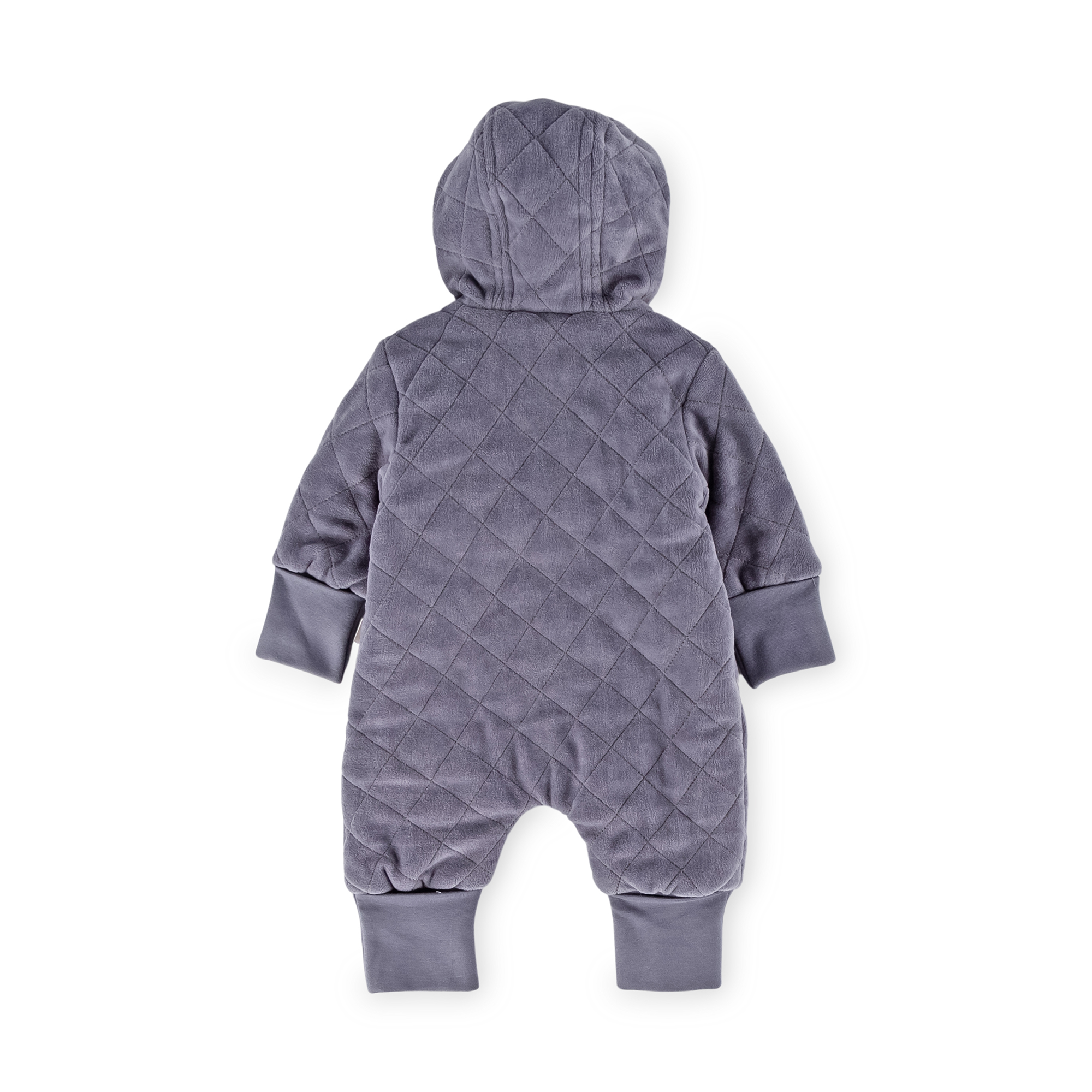 Quilted newborn baby velour overall dark grey, lined, foldable cuffs