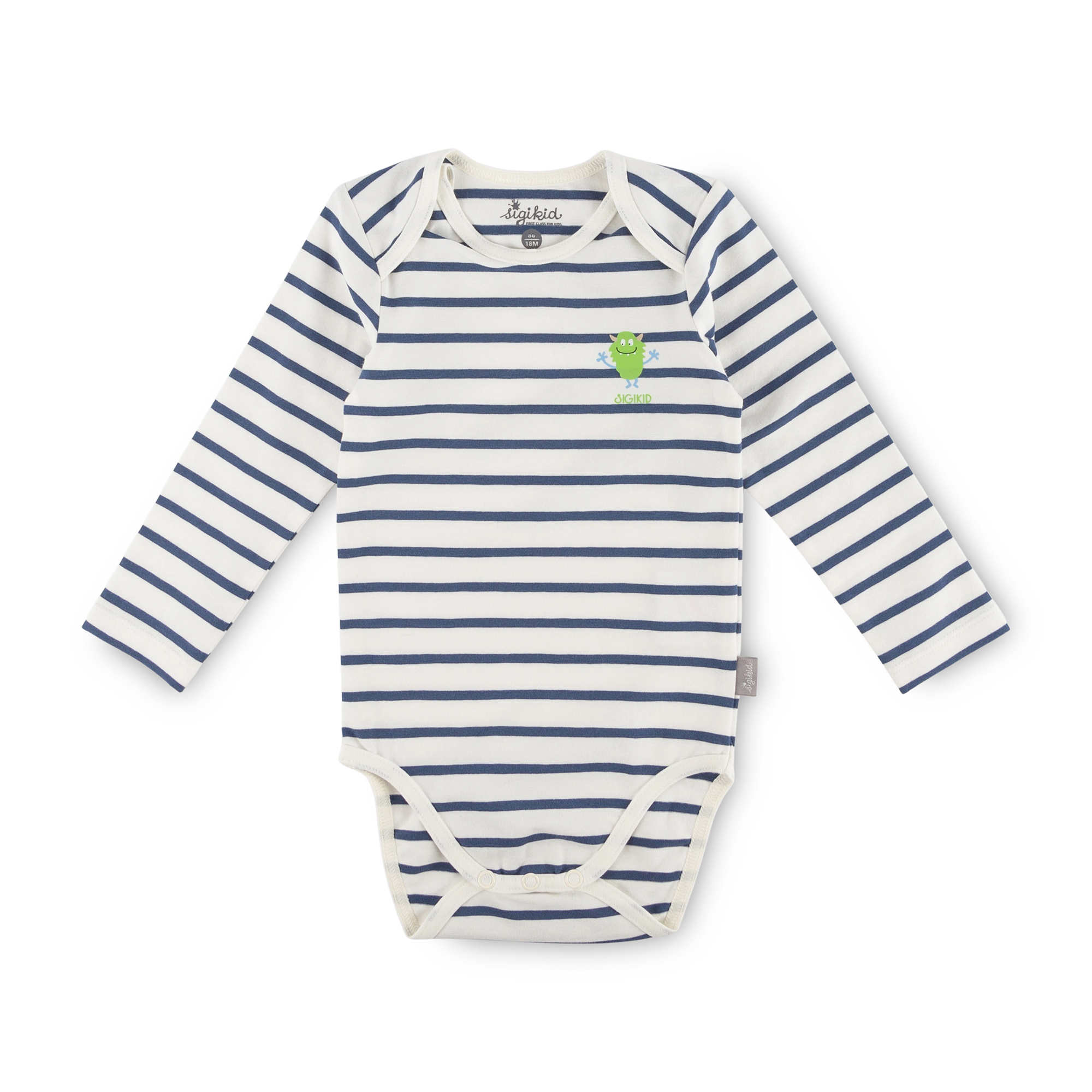 Langarm Baby Body Monster, blau geringelt Langarm Baby Body Monster, blau geringelt
