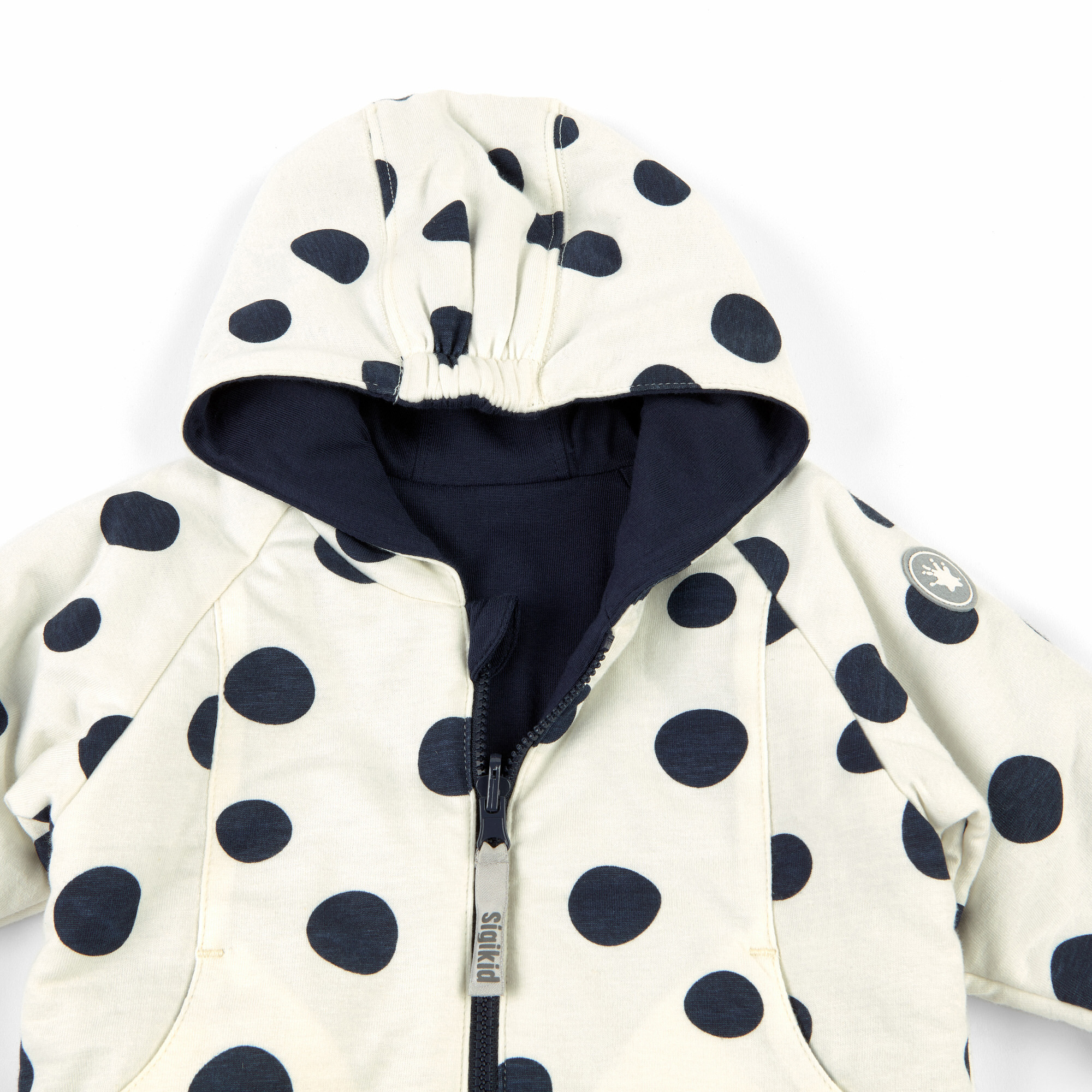 Reversible hooded baby jacket dots pony