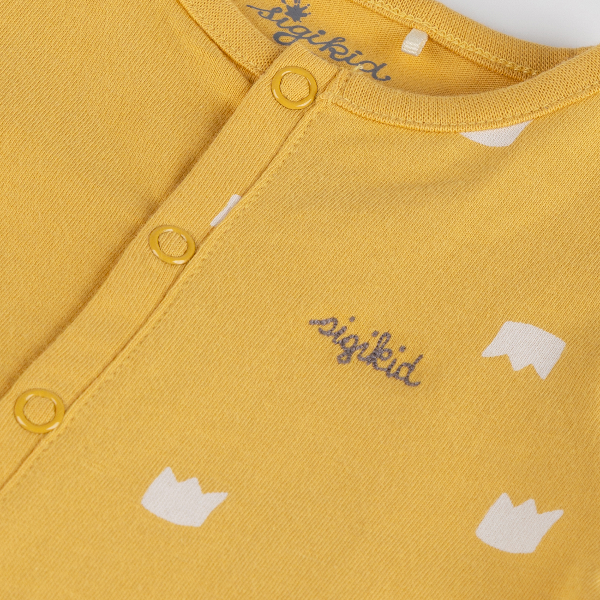 Newborn baby footed romper, foldover mittens, yellow