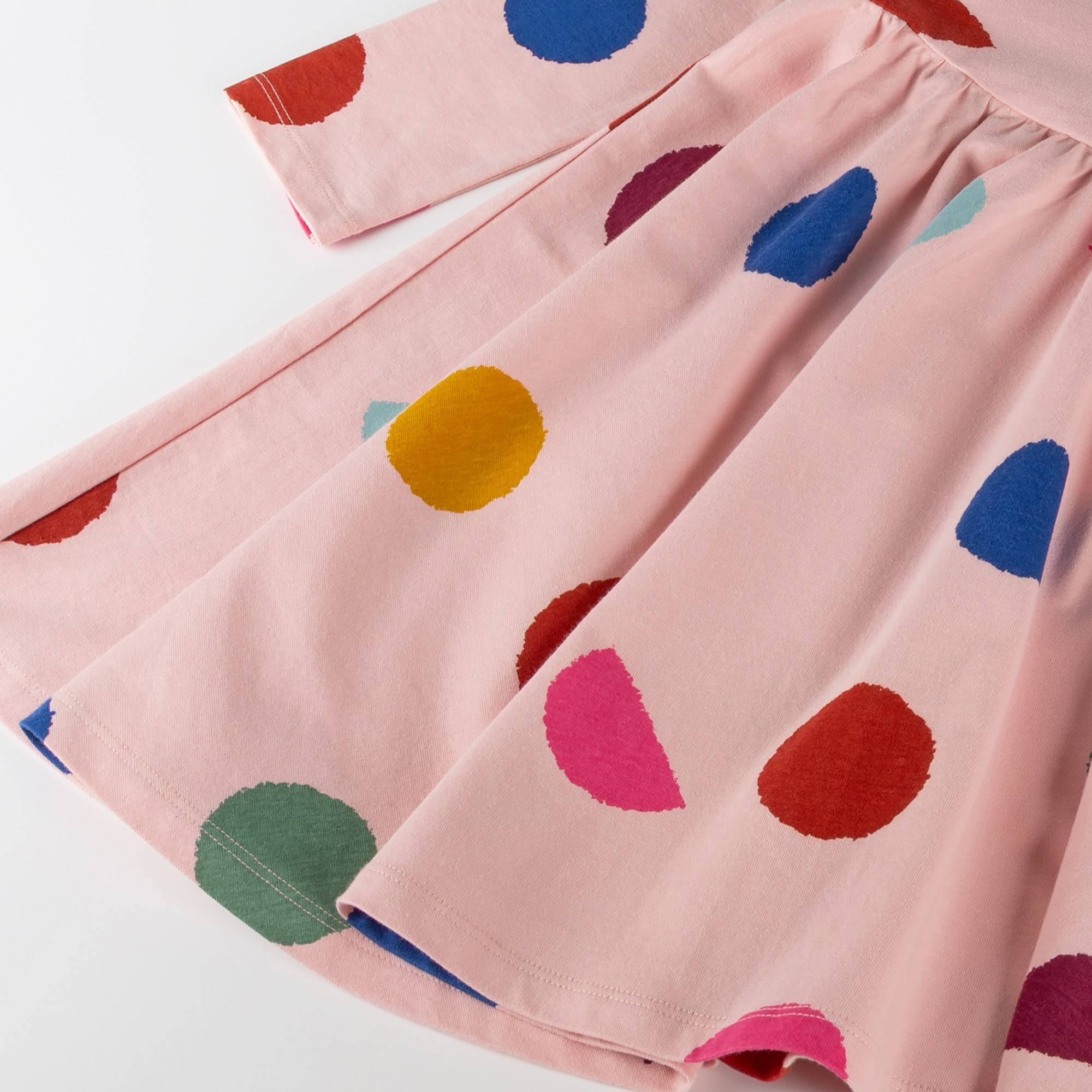 Girls' long sleeve dress, pink/multicoloured print