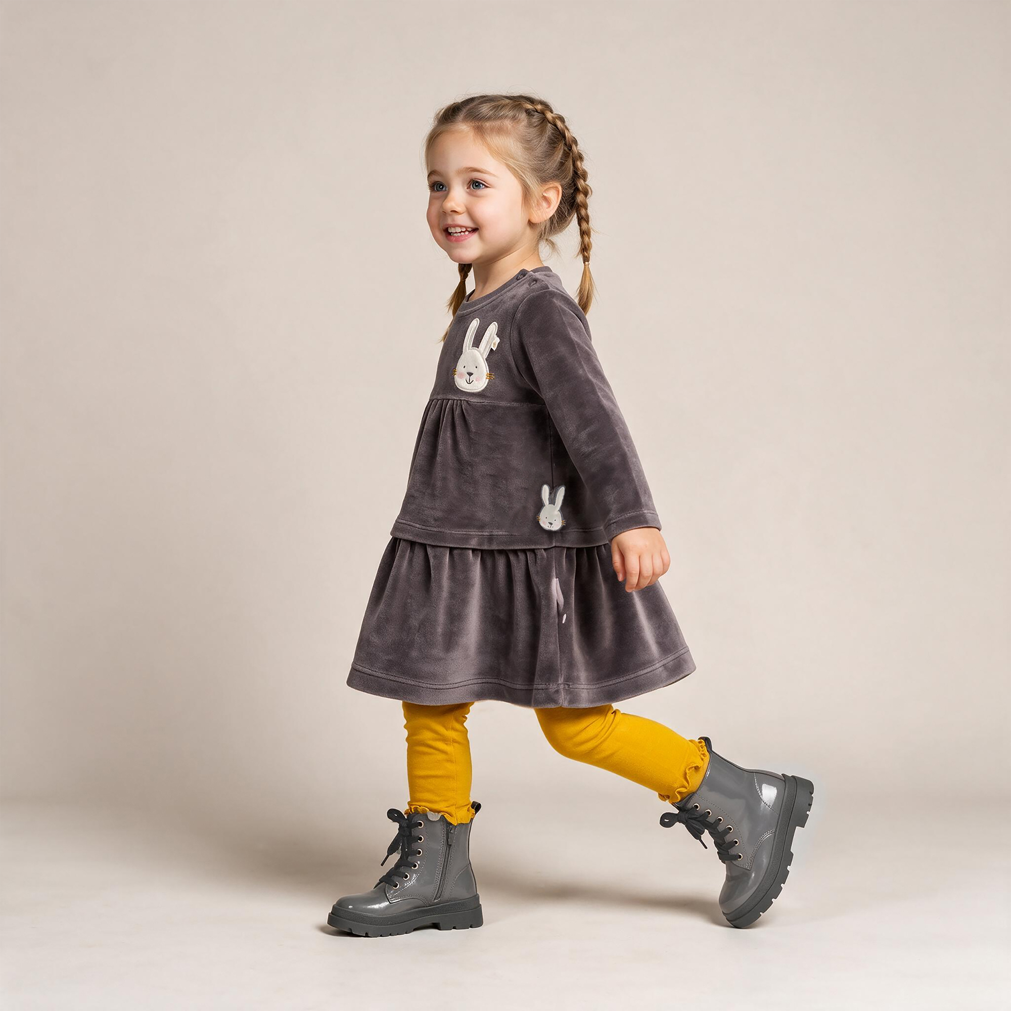 Baby Nicki Volant Kleid Schneehase, dunkelgrau