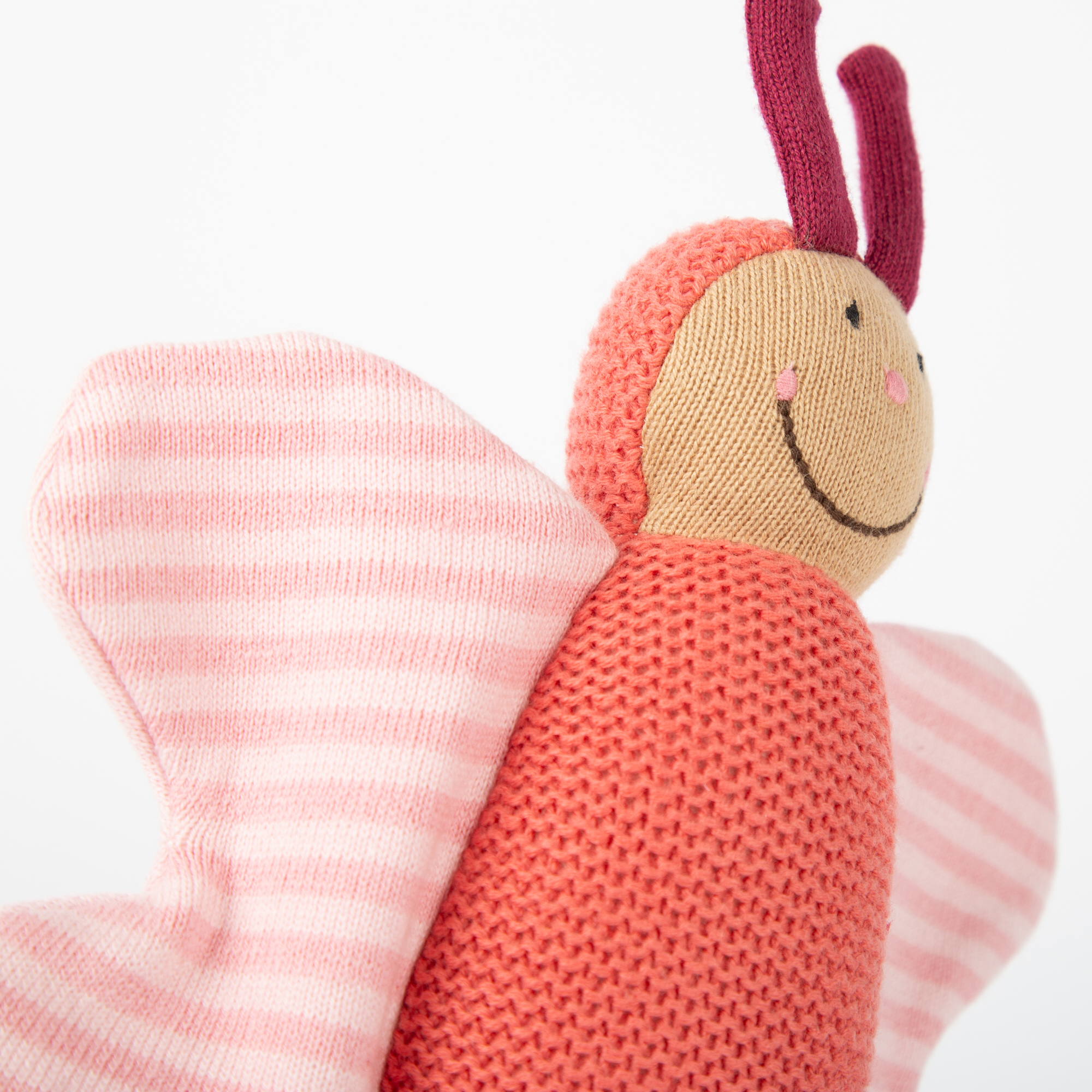 Baby grasp soft toy rattle butterfly, wooden ring, Knitted Love