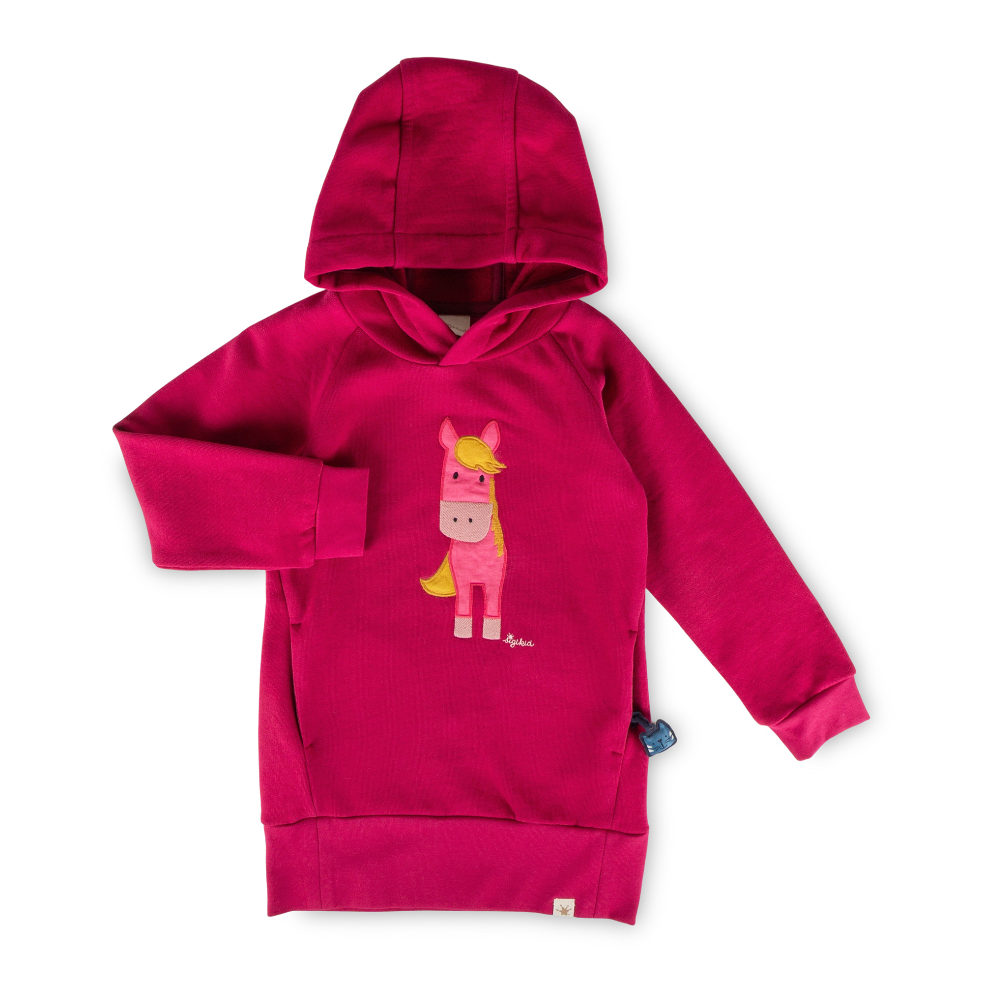 Kinder Kapuzen Sweatkleid Pferd, pink