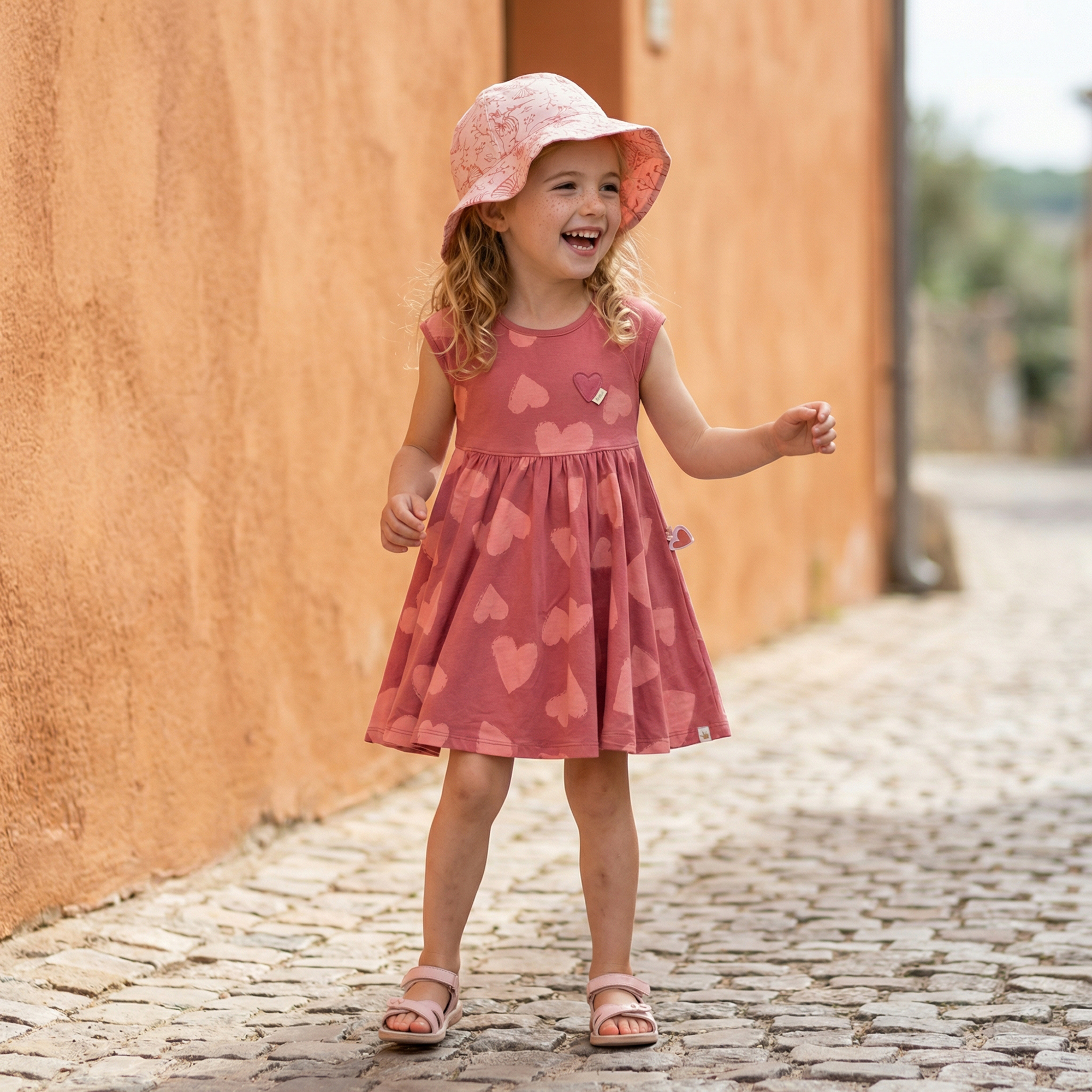 Dark pink children's summer dress hearts, Spring Birds