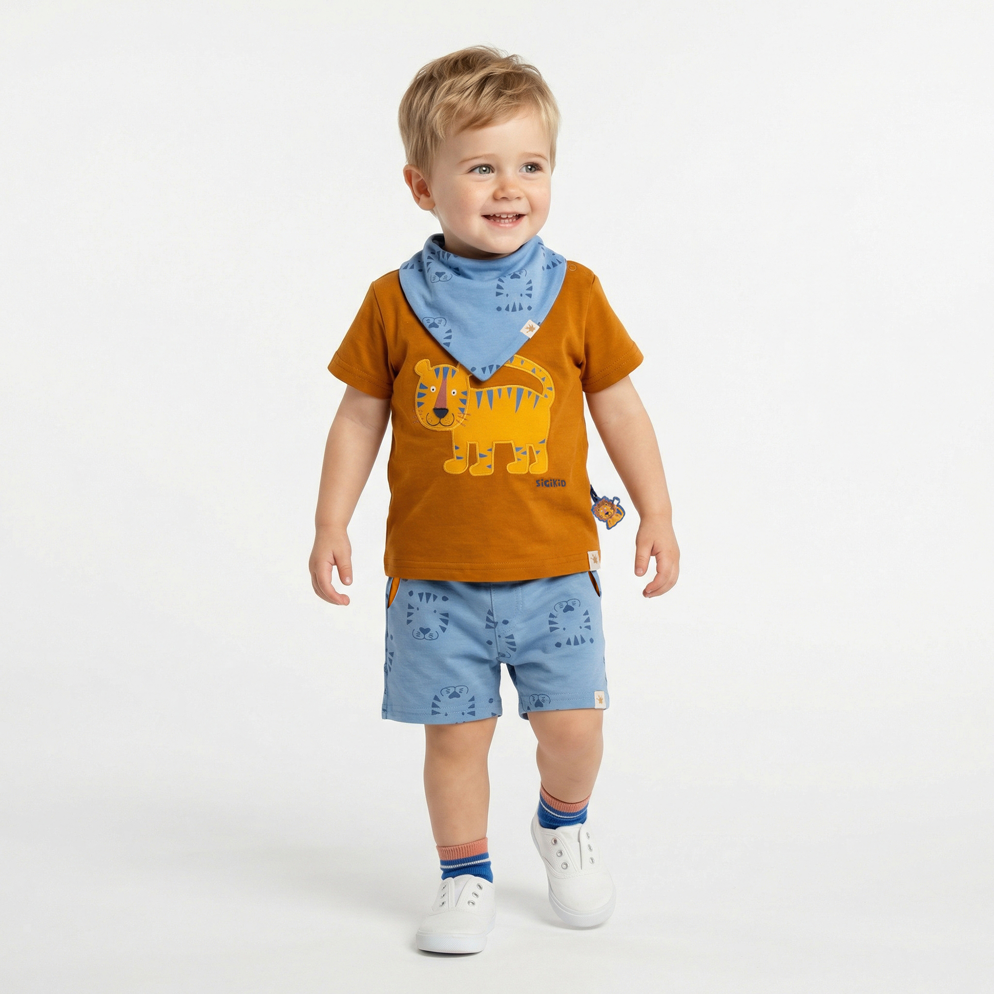 Reversible baby bandana bib Tiger & Lion