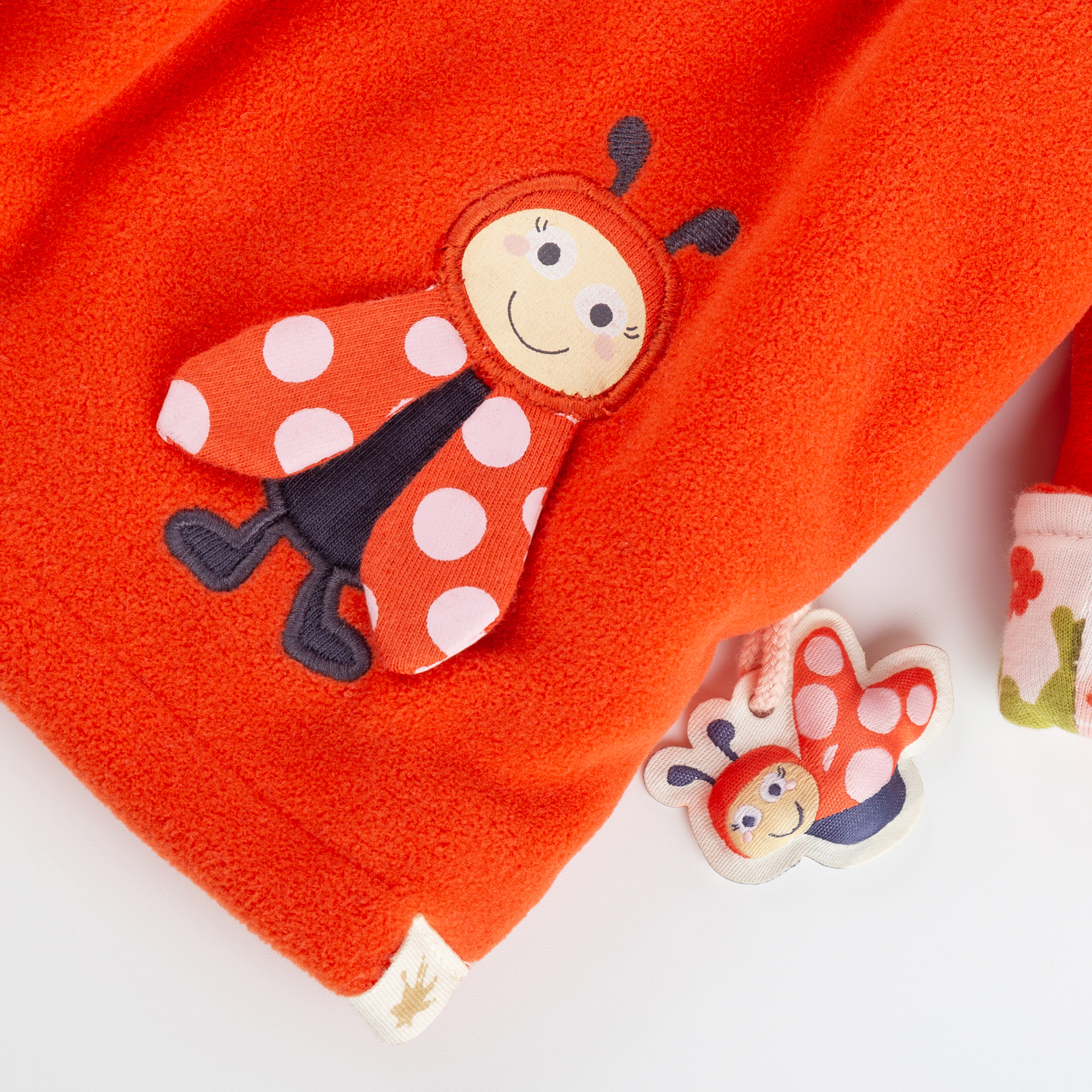 Collared baby fleece coat Happy Ladybug, light red