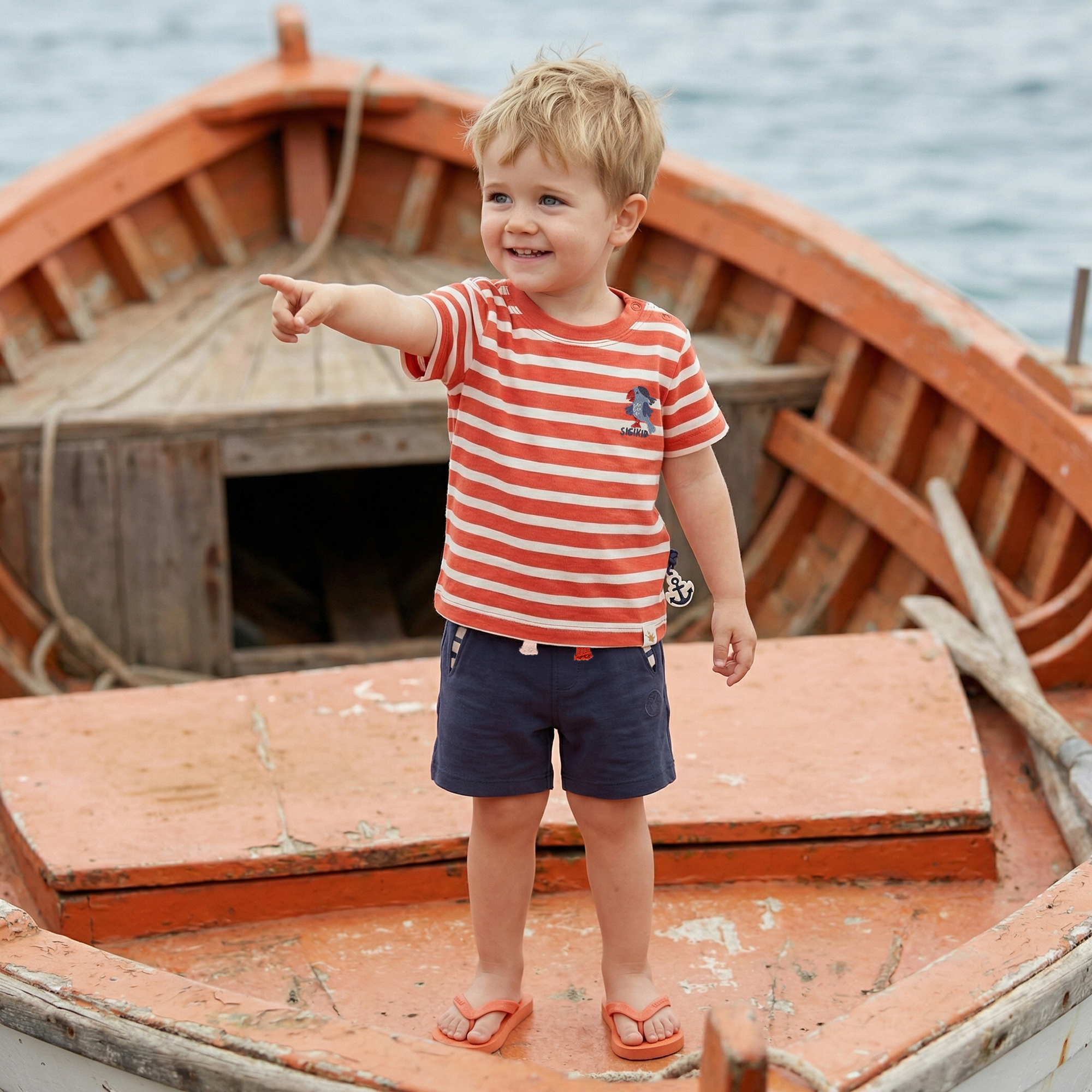 Baby Ringel T-Shirt Papagei, rot-weiß