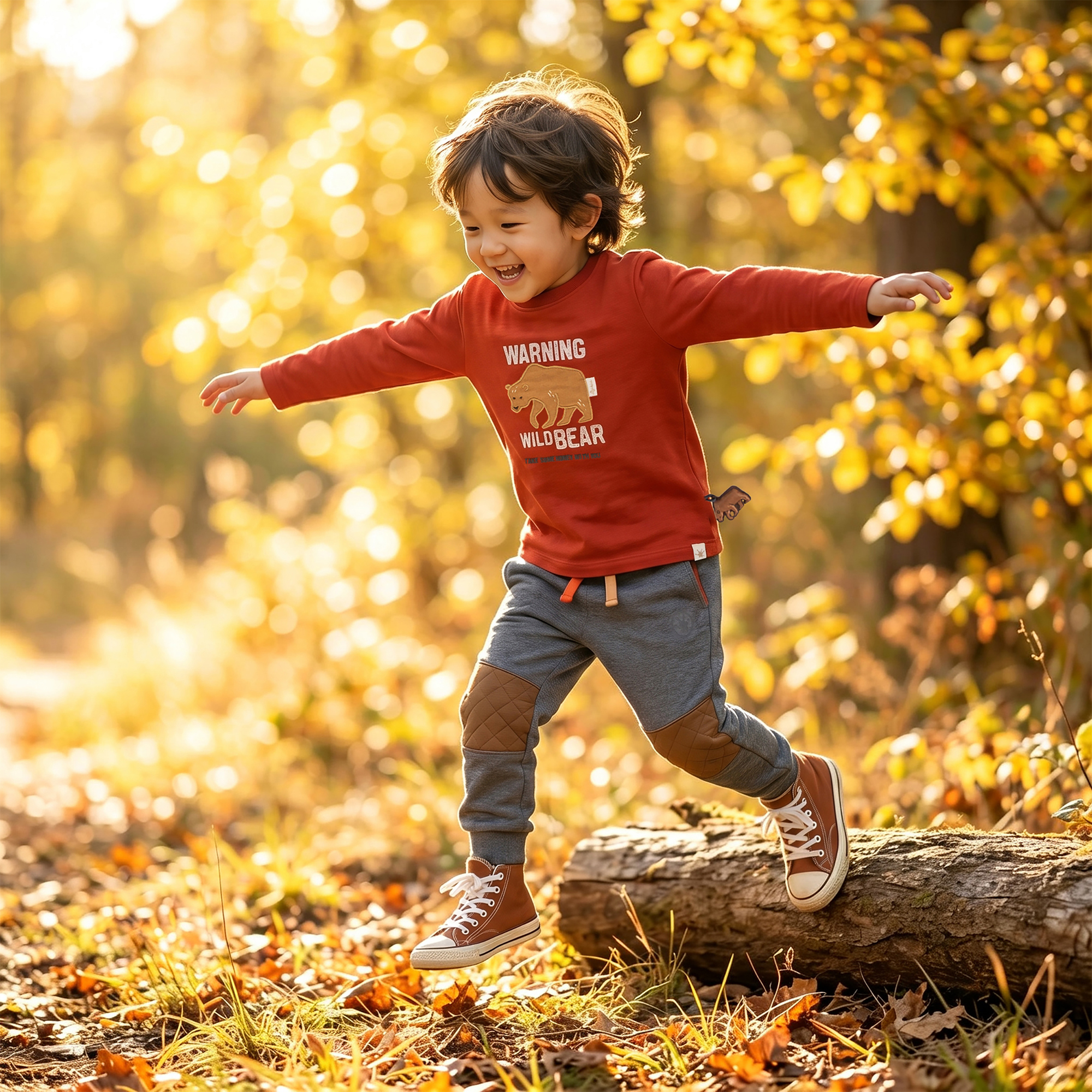 Kinder Langarmshirt Winterbär, rot