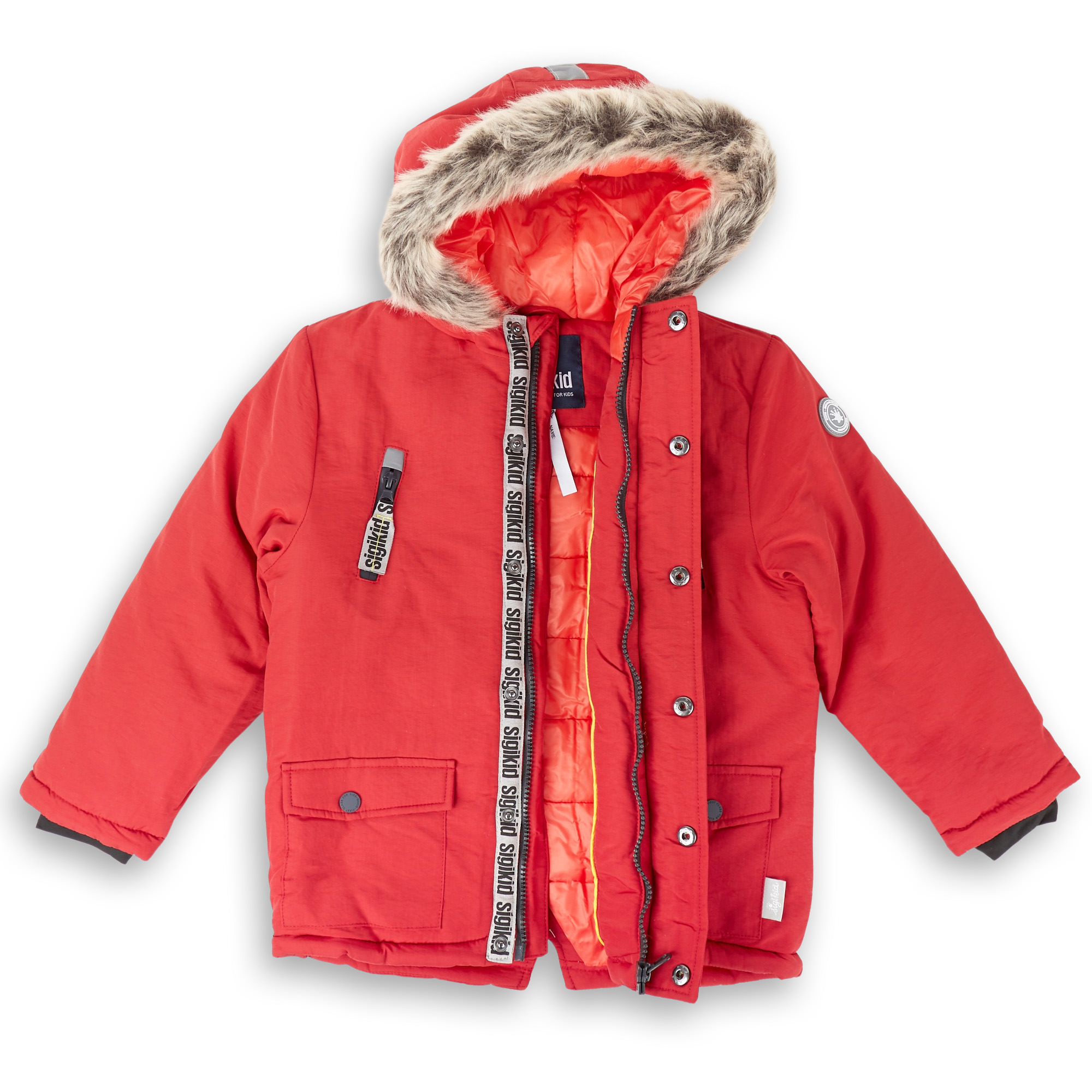 Insulated kids' winter jacket, hooded, red