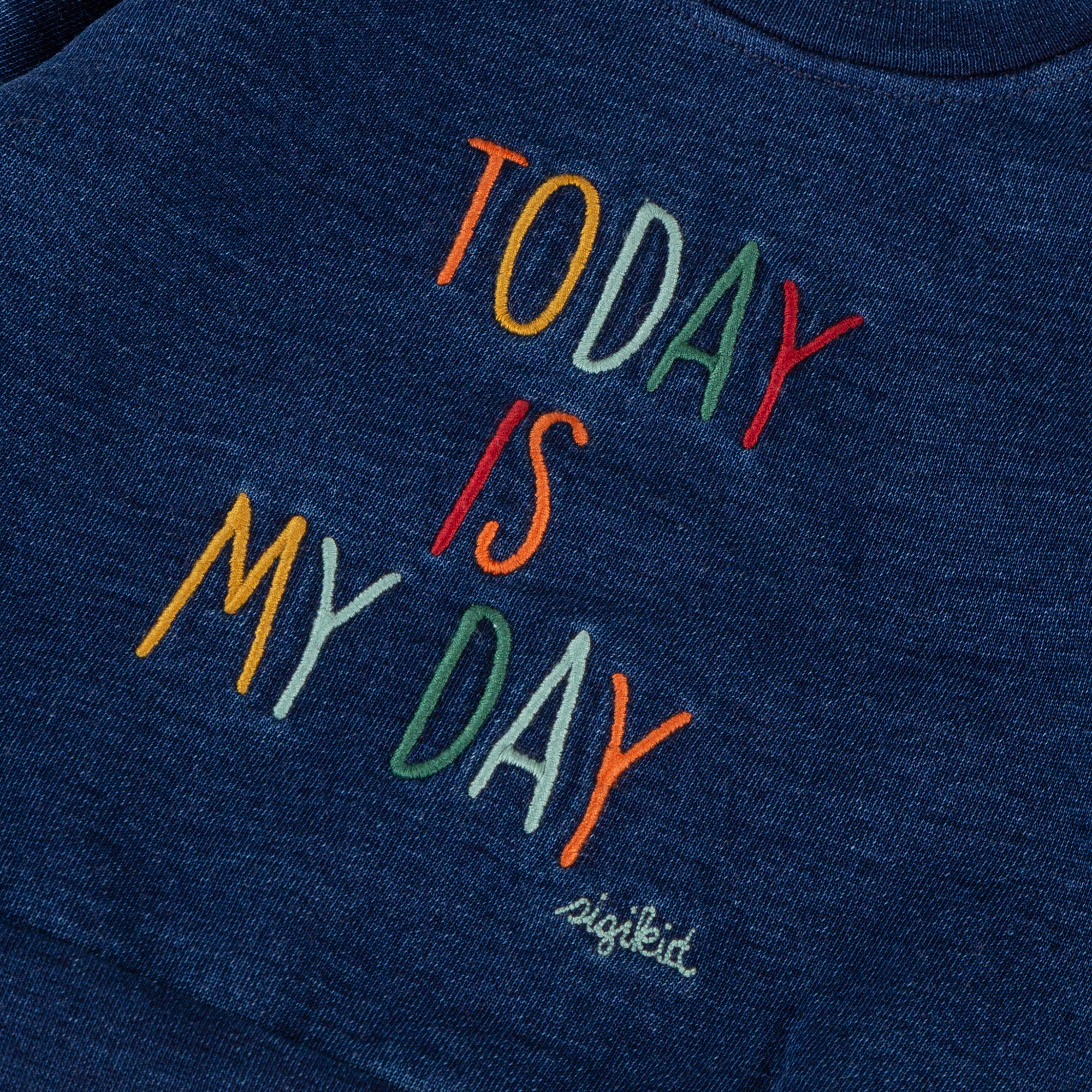 Baby Sweatshirt Denim Optik bunt bestickt, dunkelblau