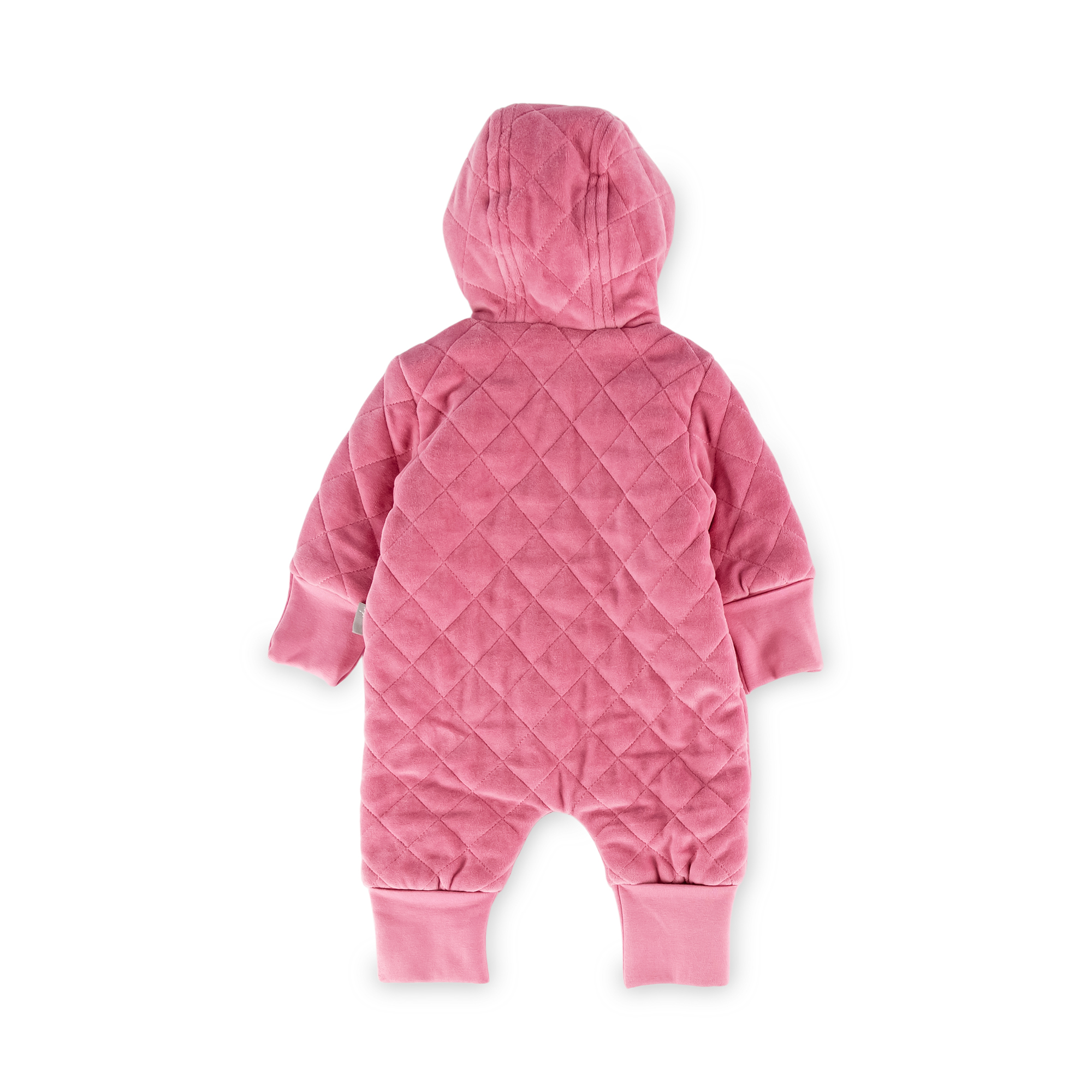 Quilted newborn baby velour overall pink, lined, foldable cuffs