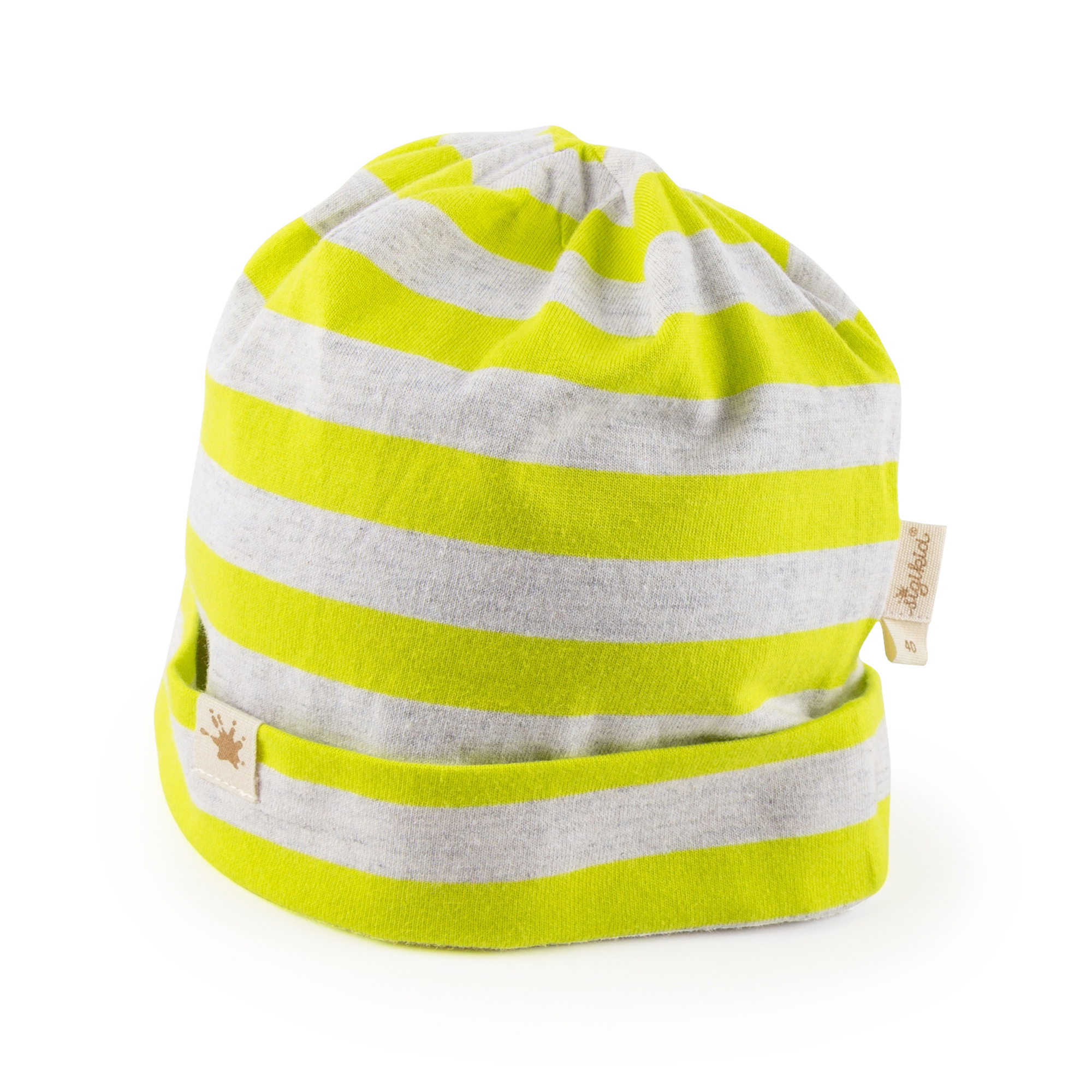 Baby Sommer Mütze Sporty Dino, gelb-weiß gestreift Baby Sommer Mütze Sporty Dino, gelb-weiß gestreift