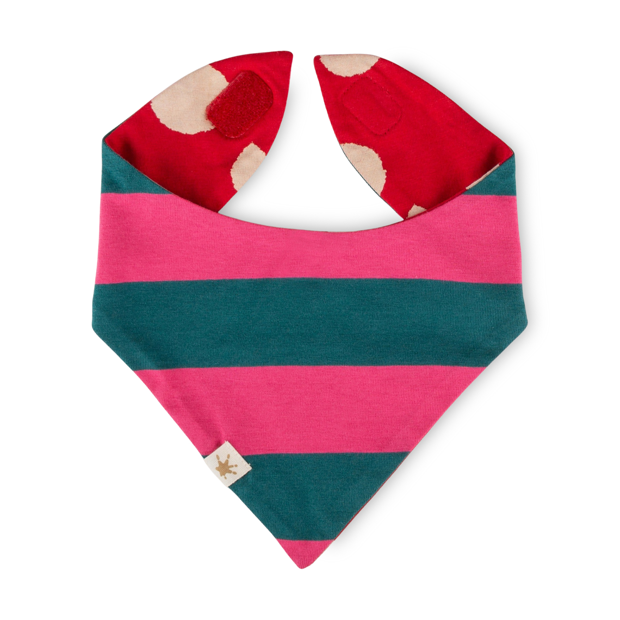 Reversible baby bandana bib rose red/green & red