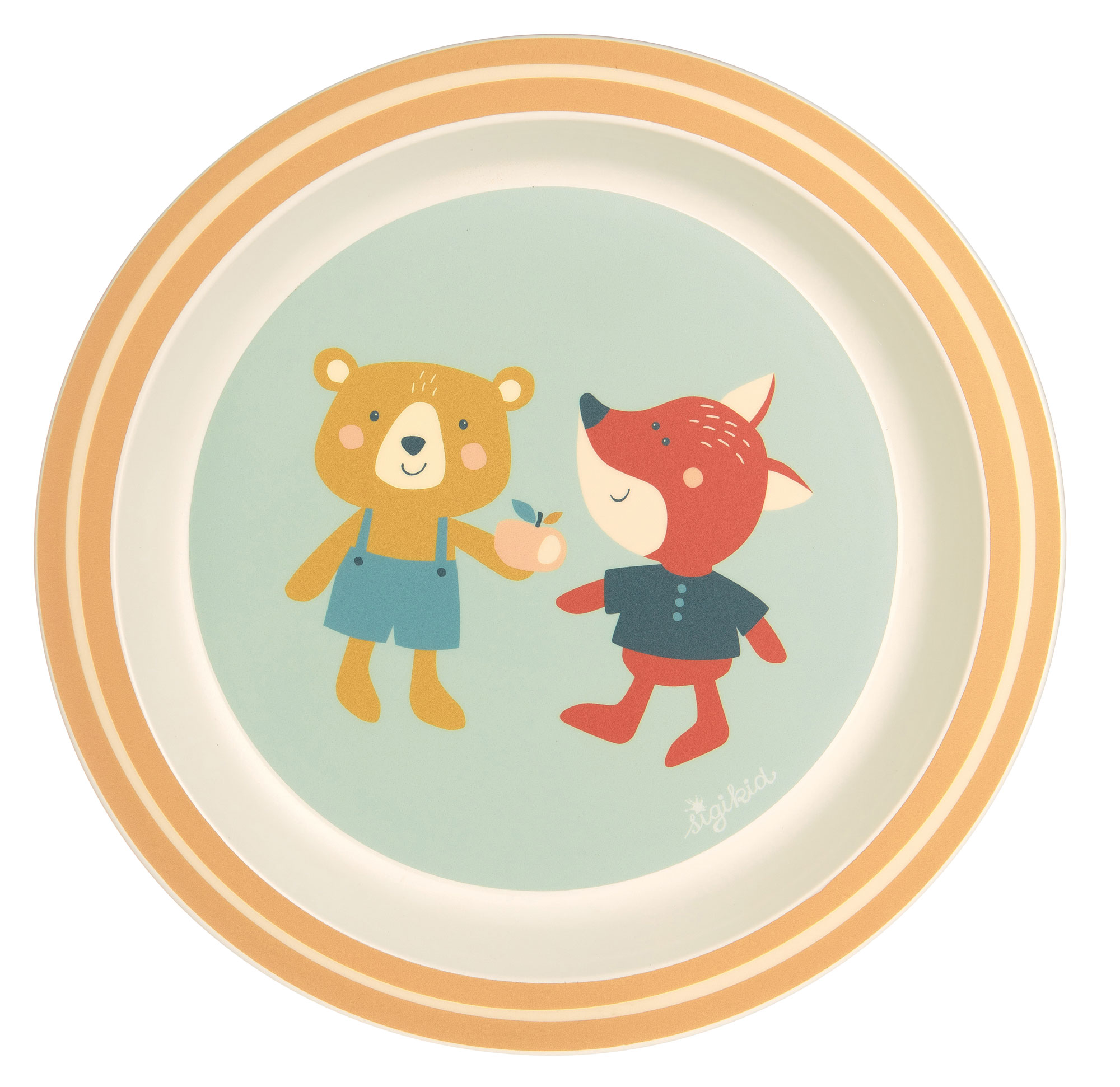 Children's plate bear & fox, "4 friends"