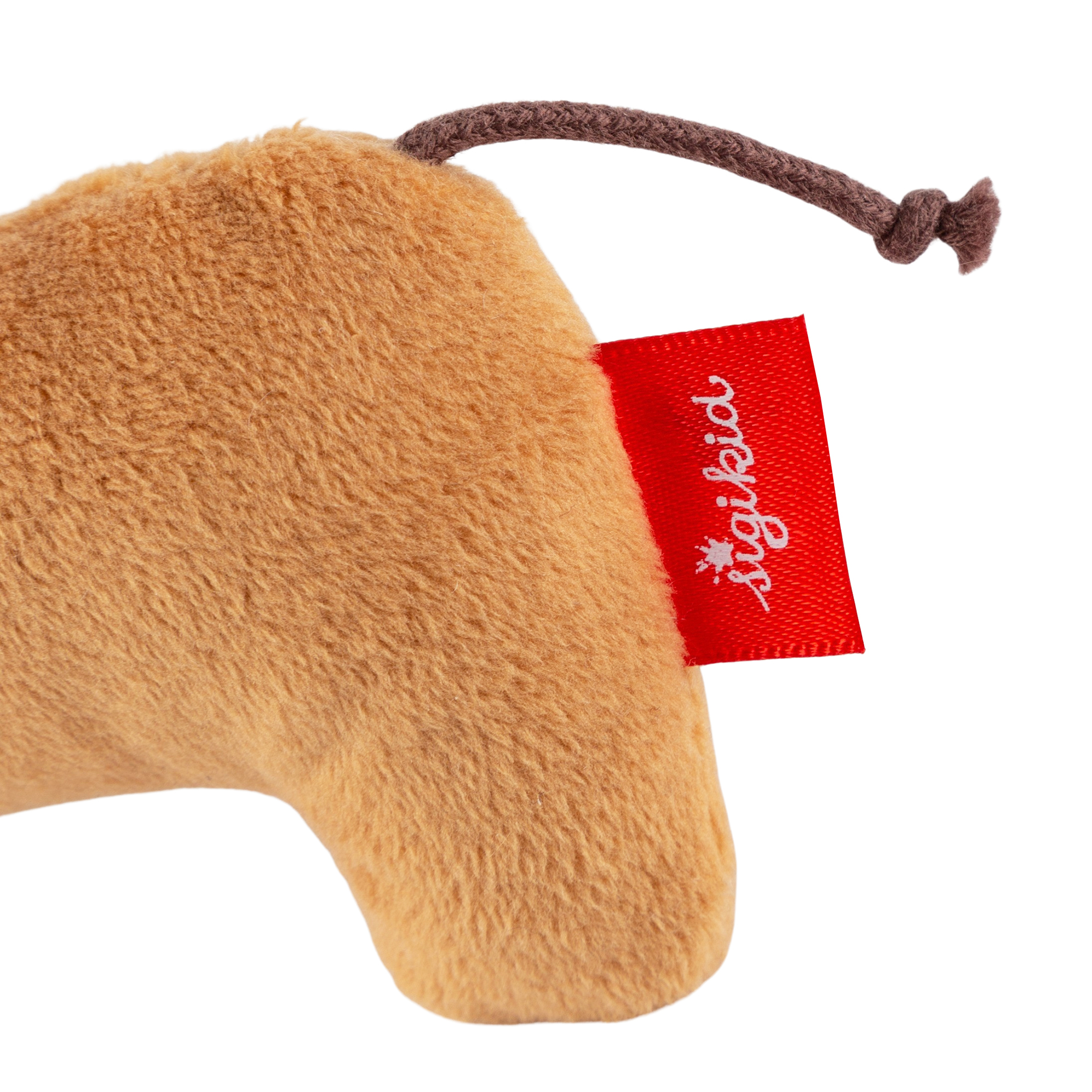 Baby grasping soft toy rattle dog