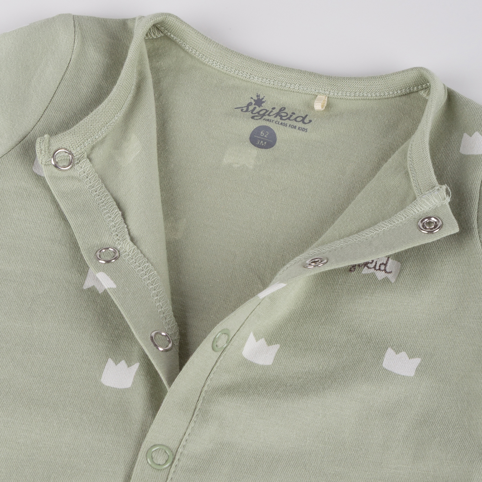 Newborn baby footed romper, foldover mittens, green