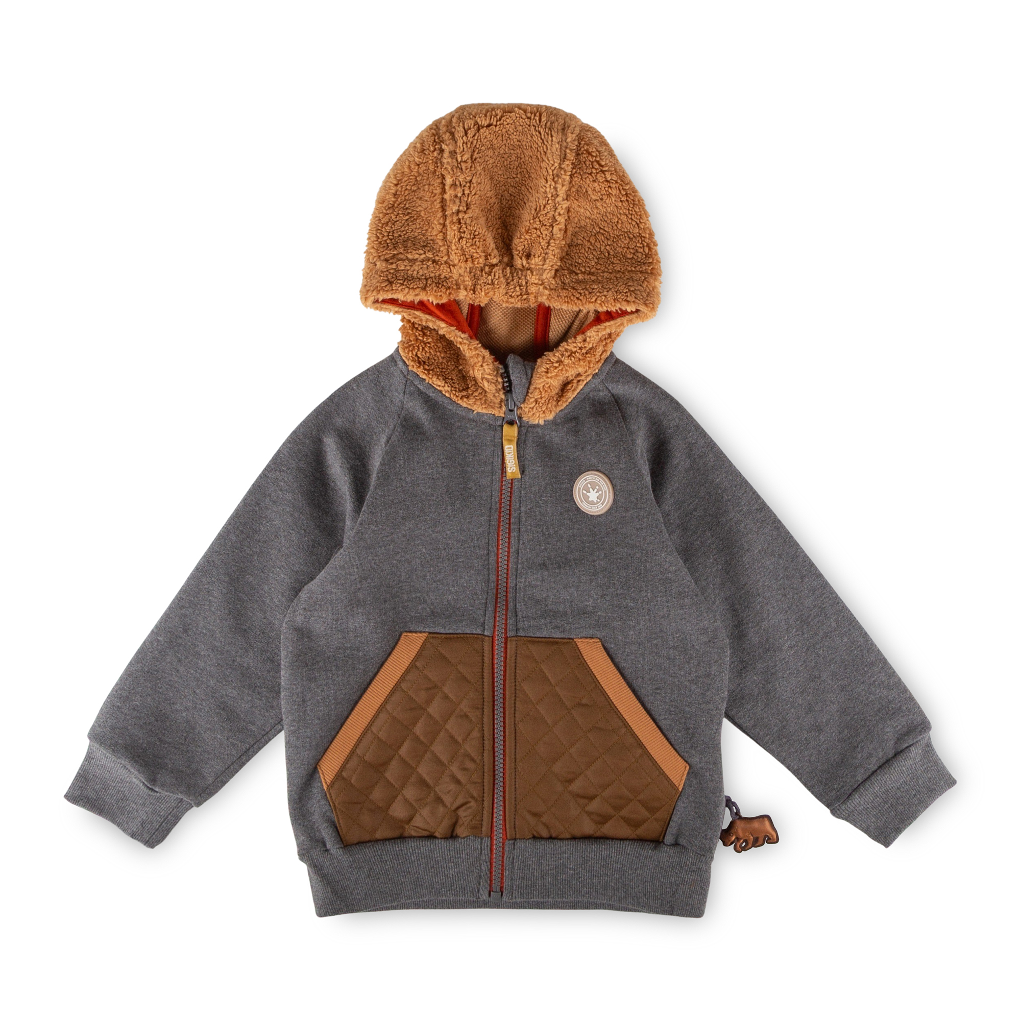 Kinder Sweatjacke mit Fleece Kapuze, dunkelgrau