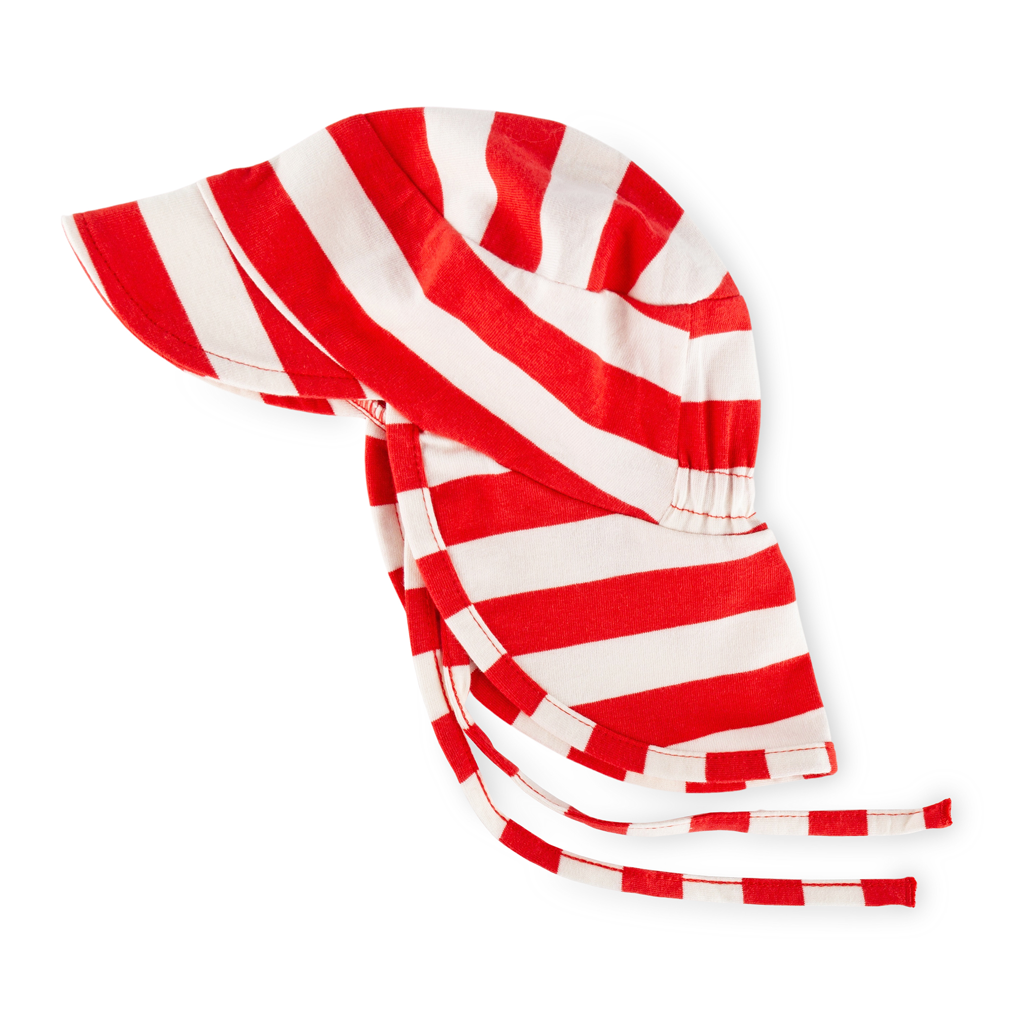 Peaked neck-flap baby sun hat red/white striped