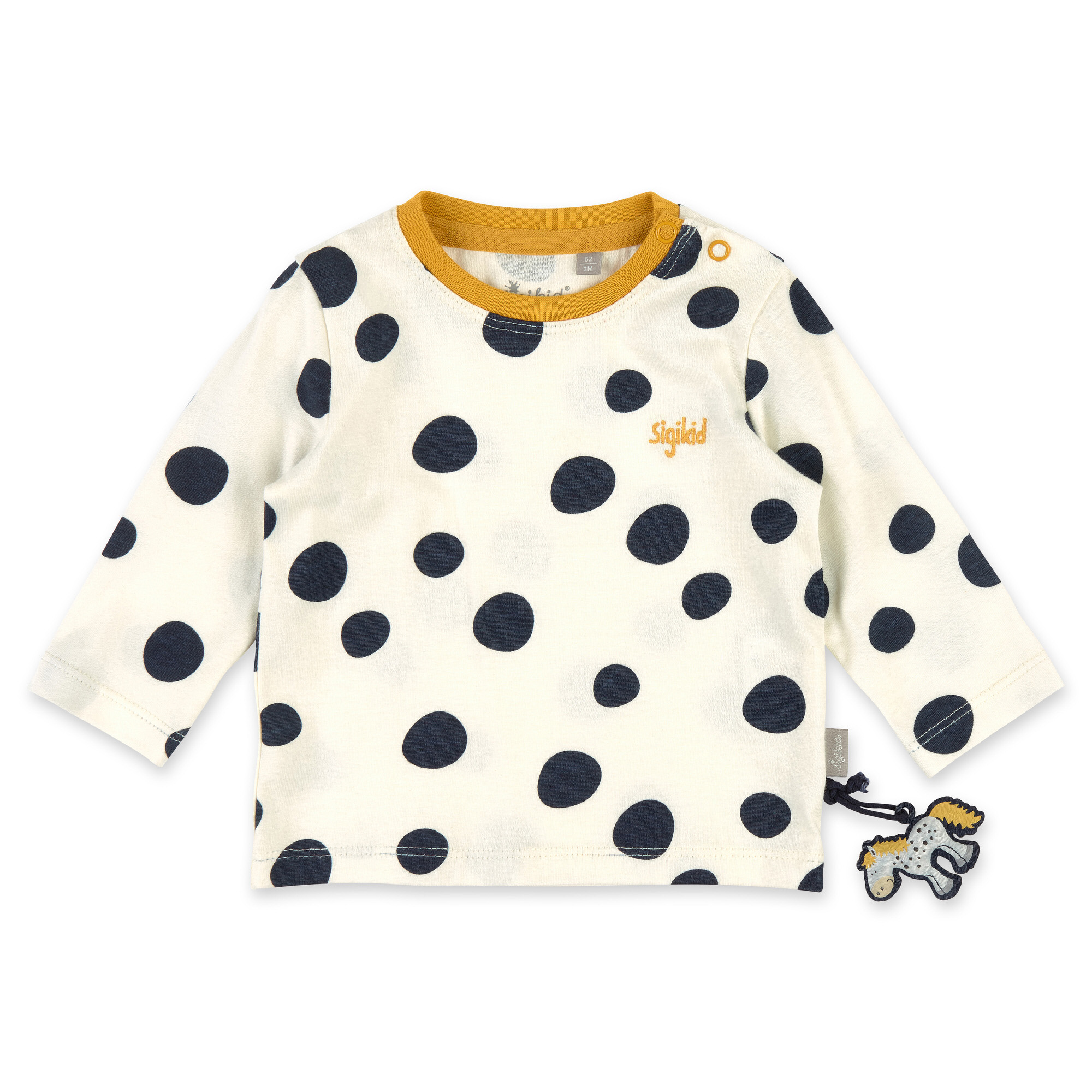 Cream white baby long sleeve Tee with navy dots
