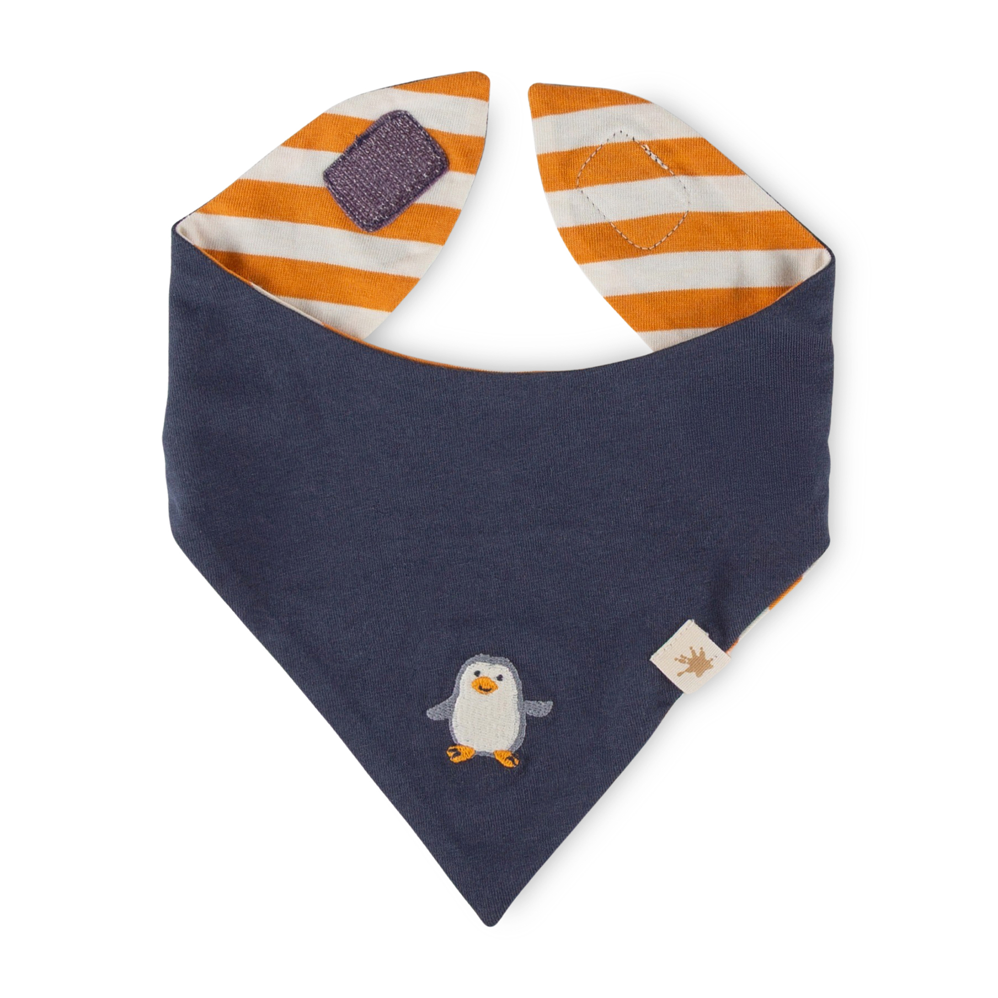 Baby Wendehalstuch Pinguin Polar Friends, gelb/weiß geringelt und dunkelblau