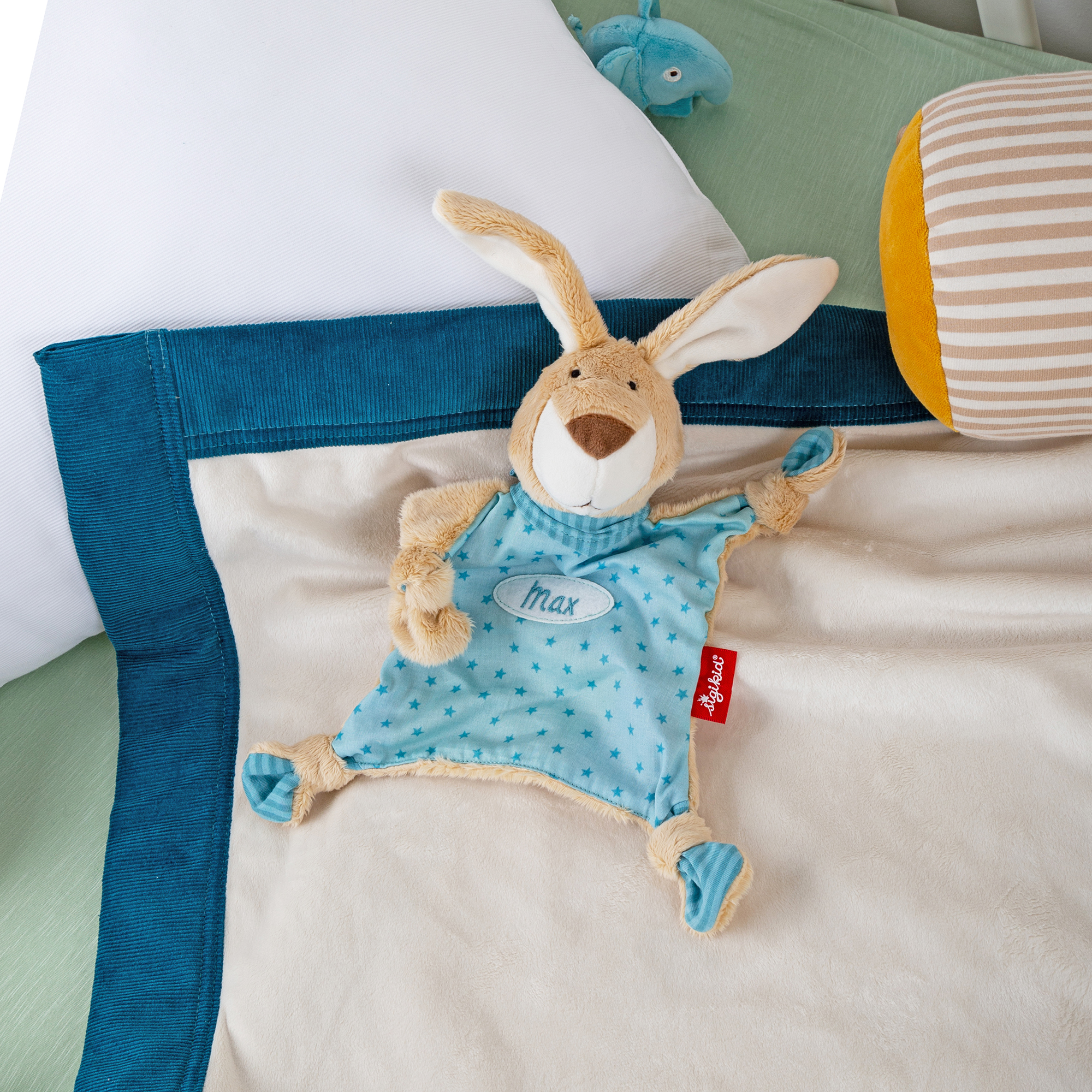 Individualised baby blankie rabbit, blue