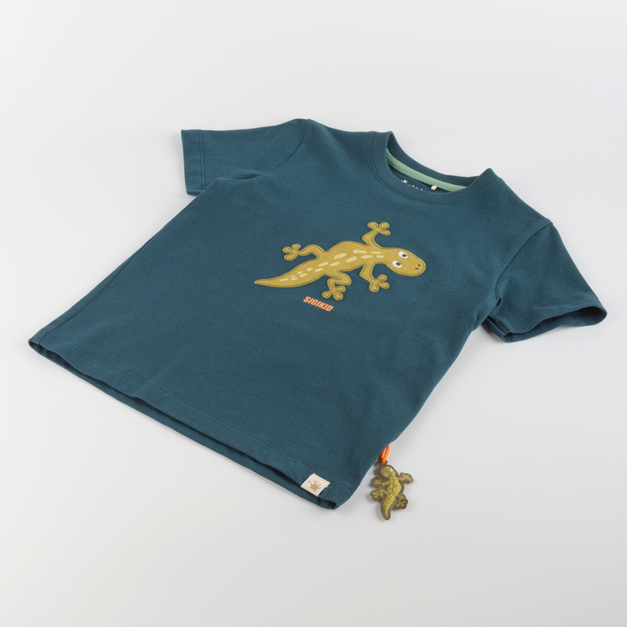 Petrolblaues Kinder T-Shirt Gecko, Jungle