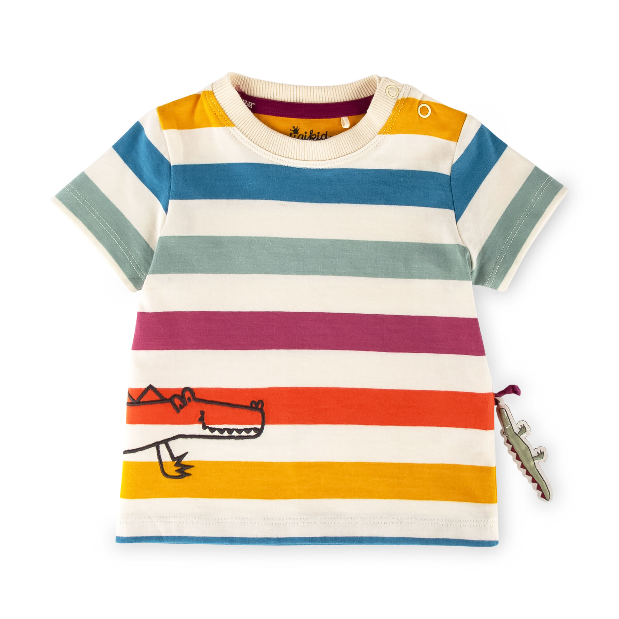 Baby T-Shirt bunt gestreift, Krokodil Baby T-Shirt bunt gestreift, Krokodil