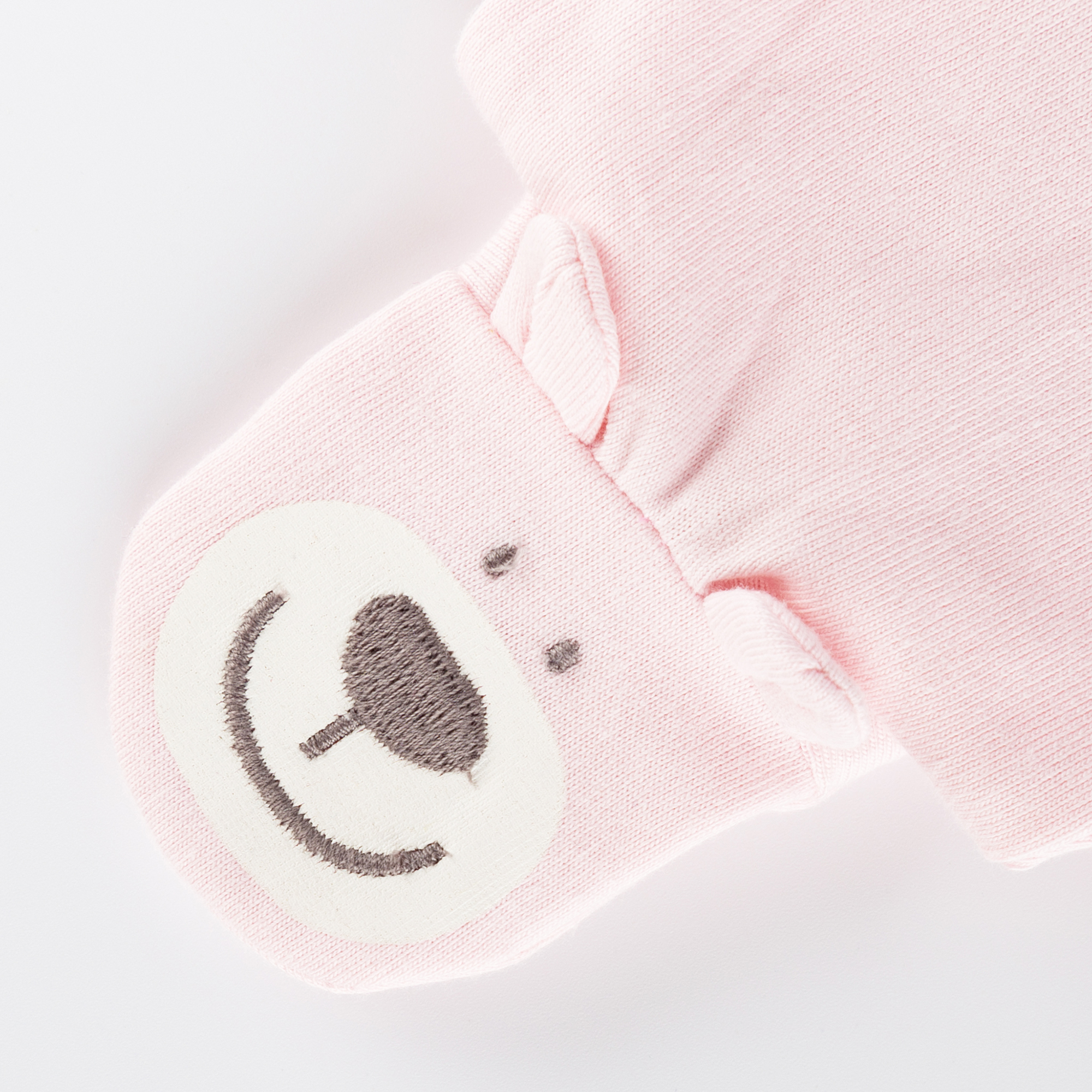 Newborn baby footie pants with bear face feet, pink