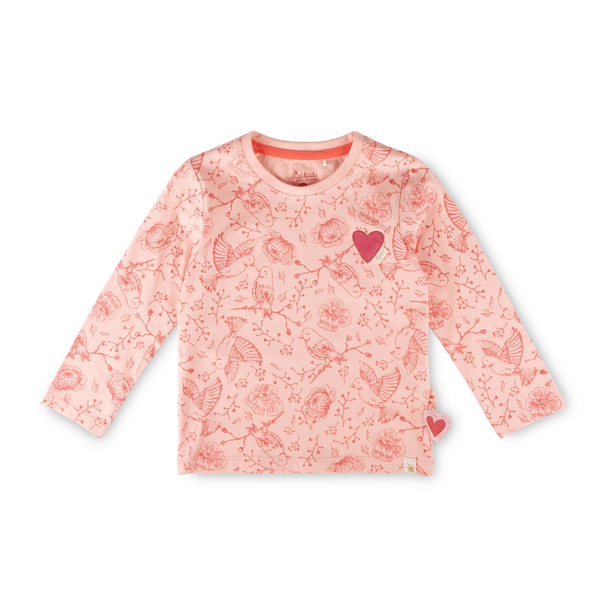 Kinder Langarmshirt mit Vogel Print und Herzchen, rosa
