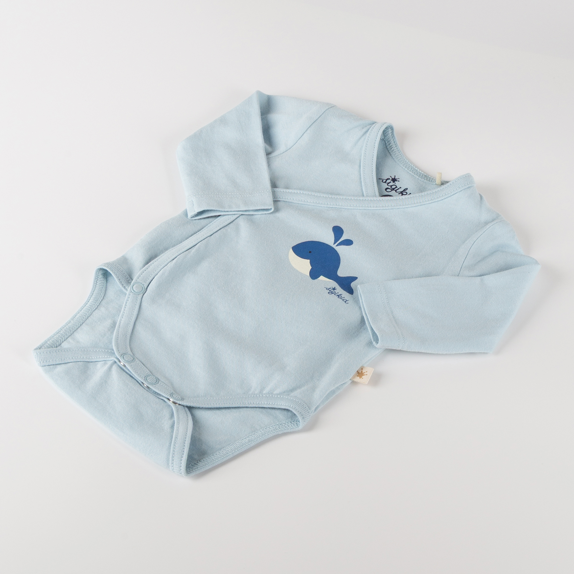Newborn baby kimono bodysuit onesie whale, light blue