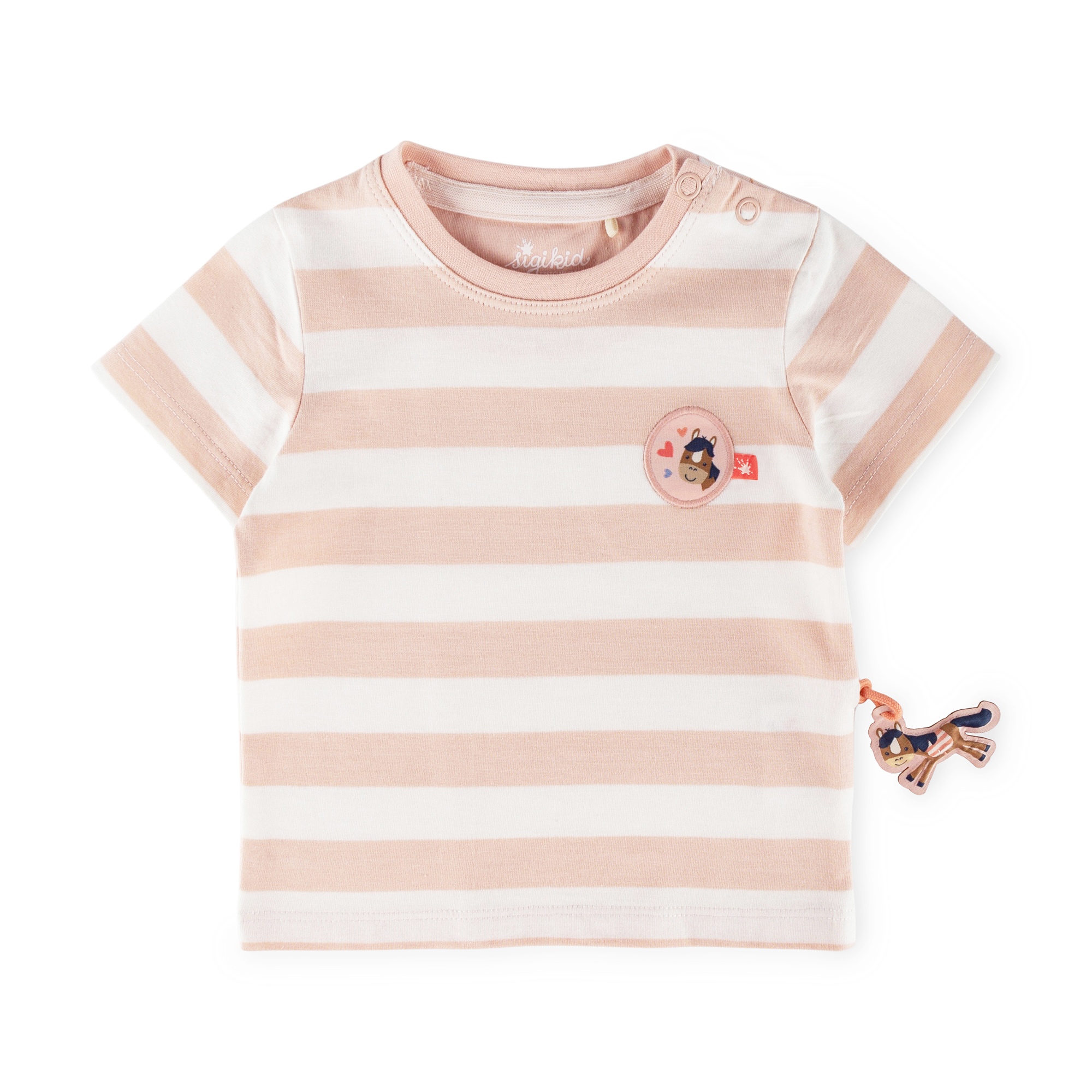 Baby T-Shirt mit Pferdchen Patch, rosa-weiß gestreift