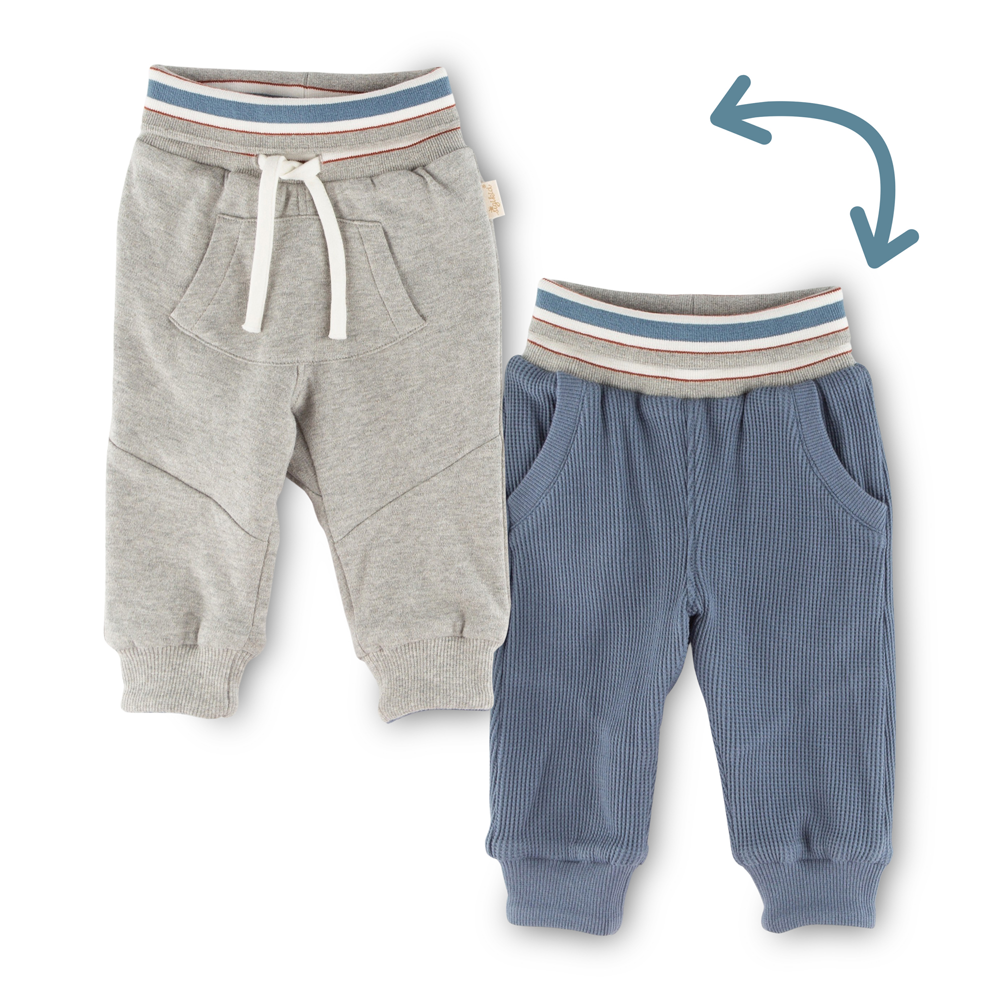 Reversible baby soft pants, grey and blue