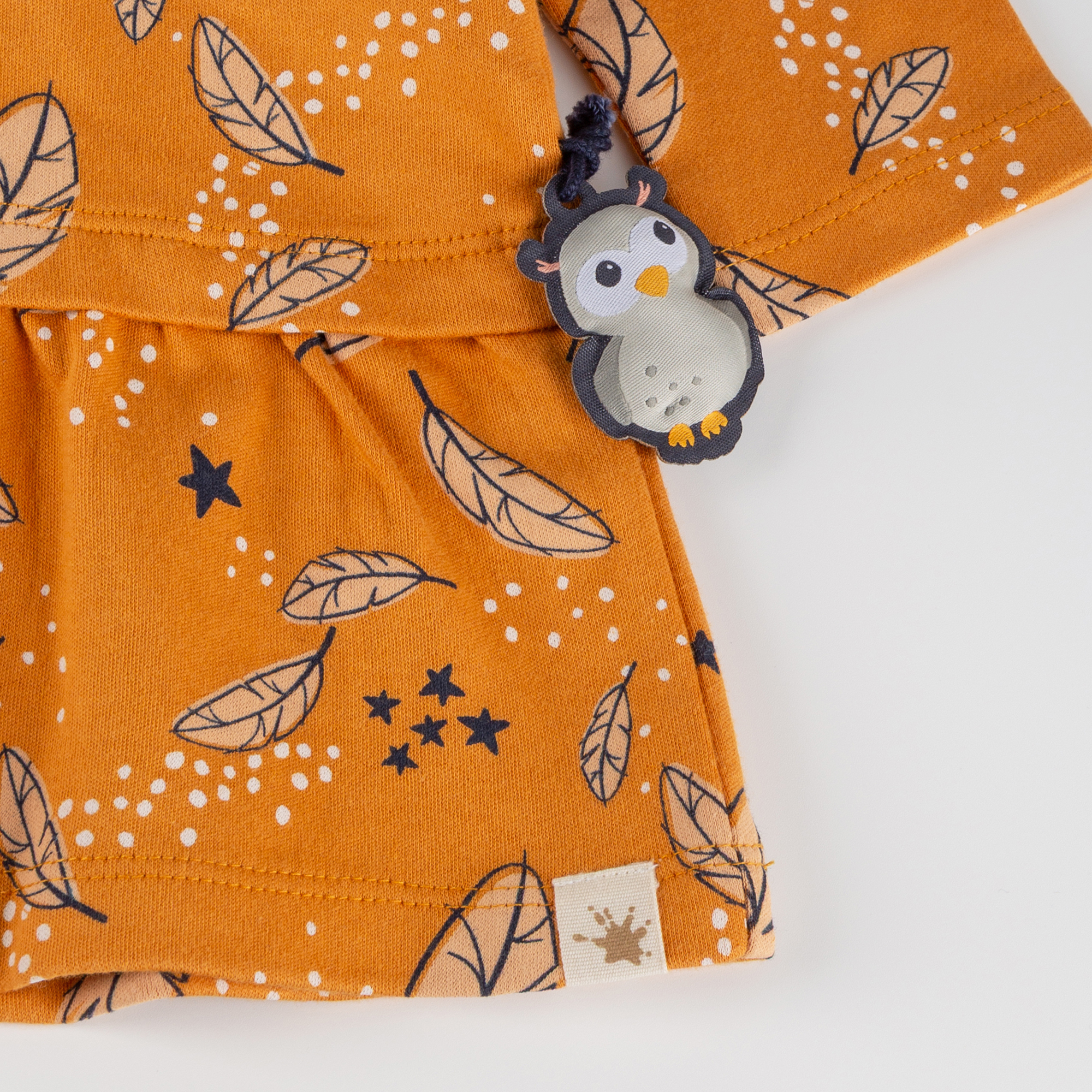 Tiered baby dress Magic Owl, feather print