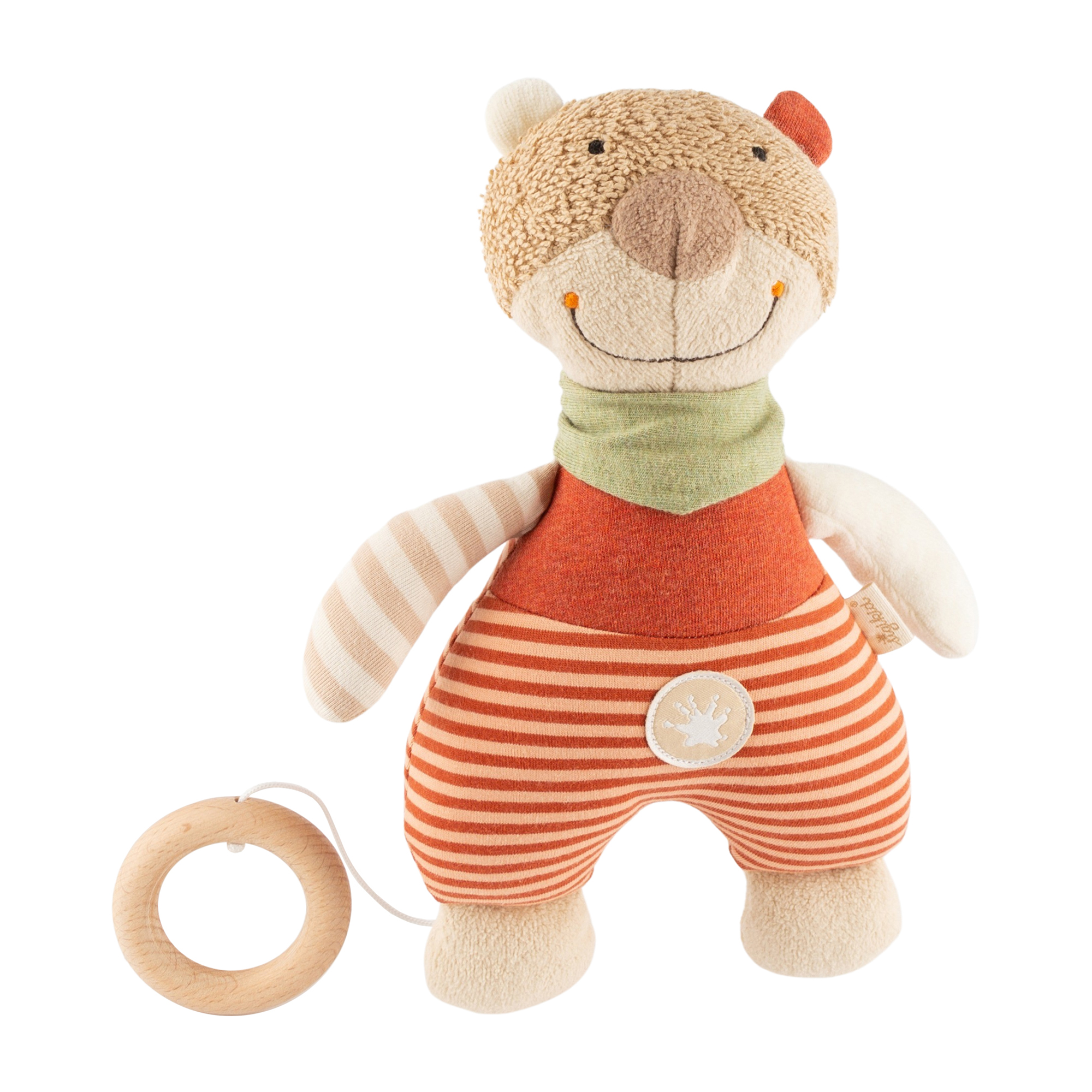 Musical soft toy bear, cream/beige/orange red