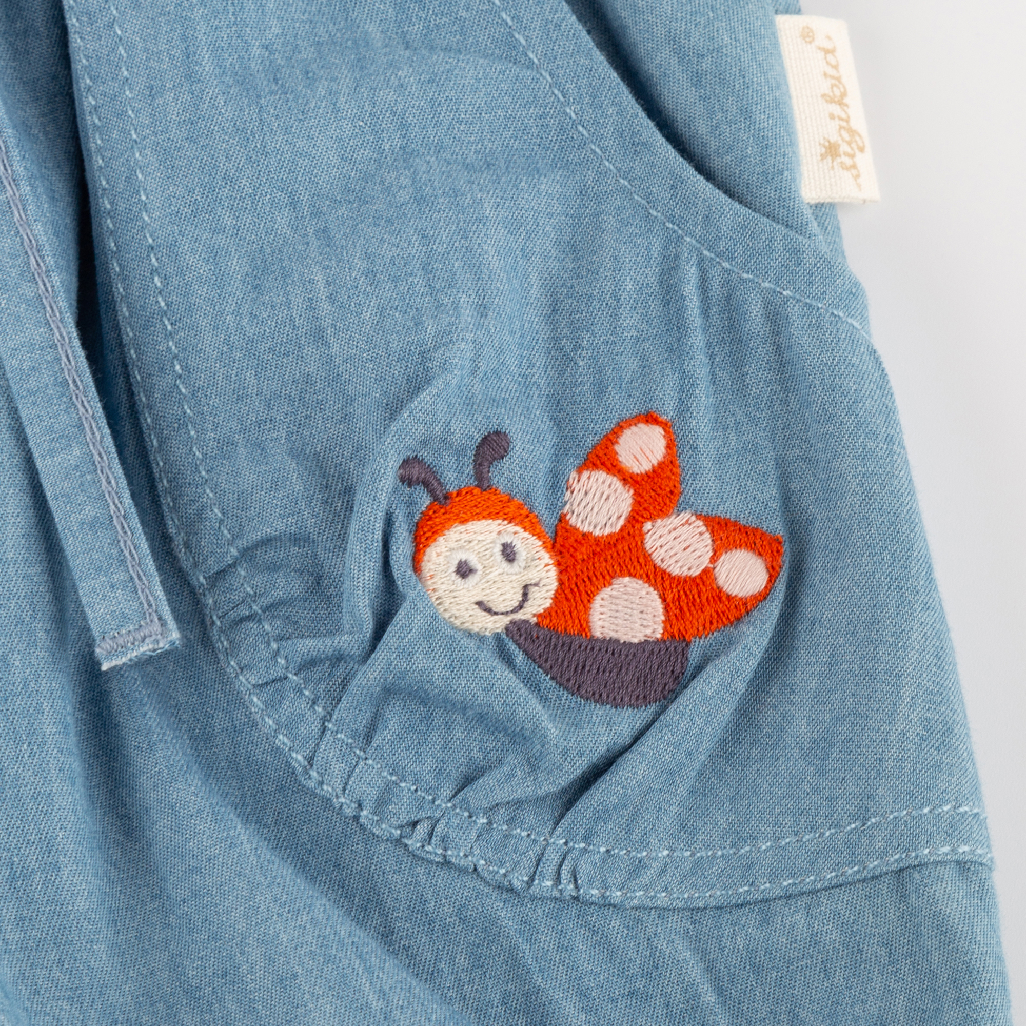 Light blue baby chambray shorts Happy Ladybug