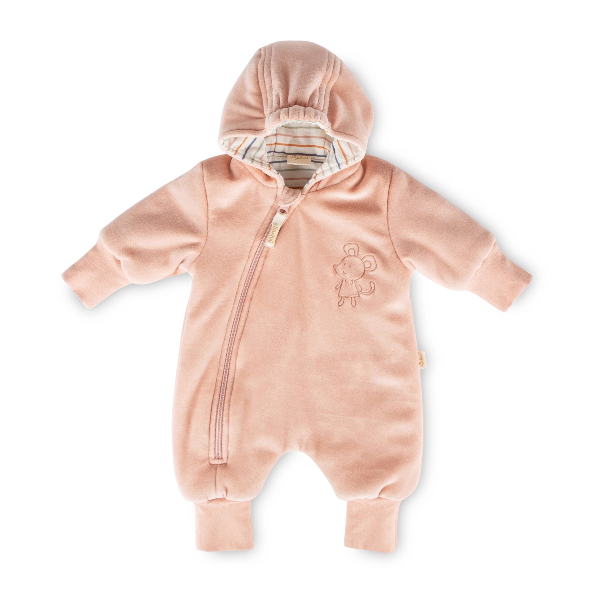 Newborn baby velour overall, foldable cuffs, wadded, pink