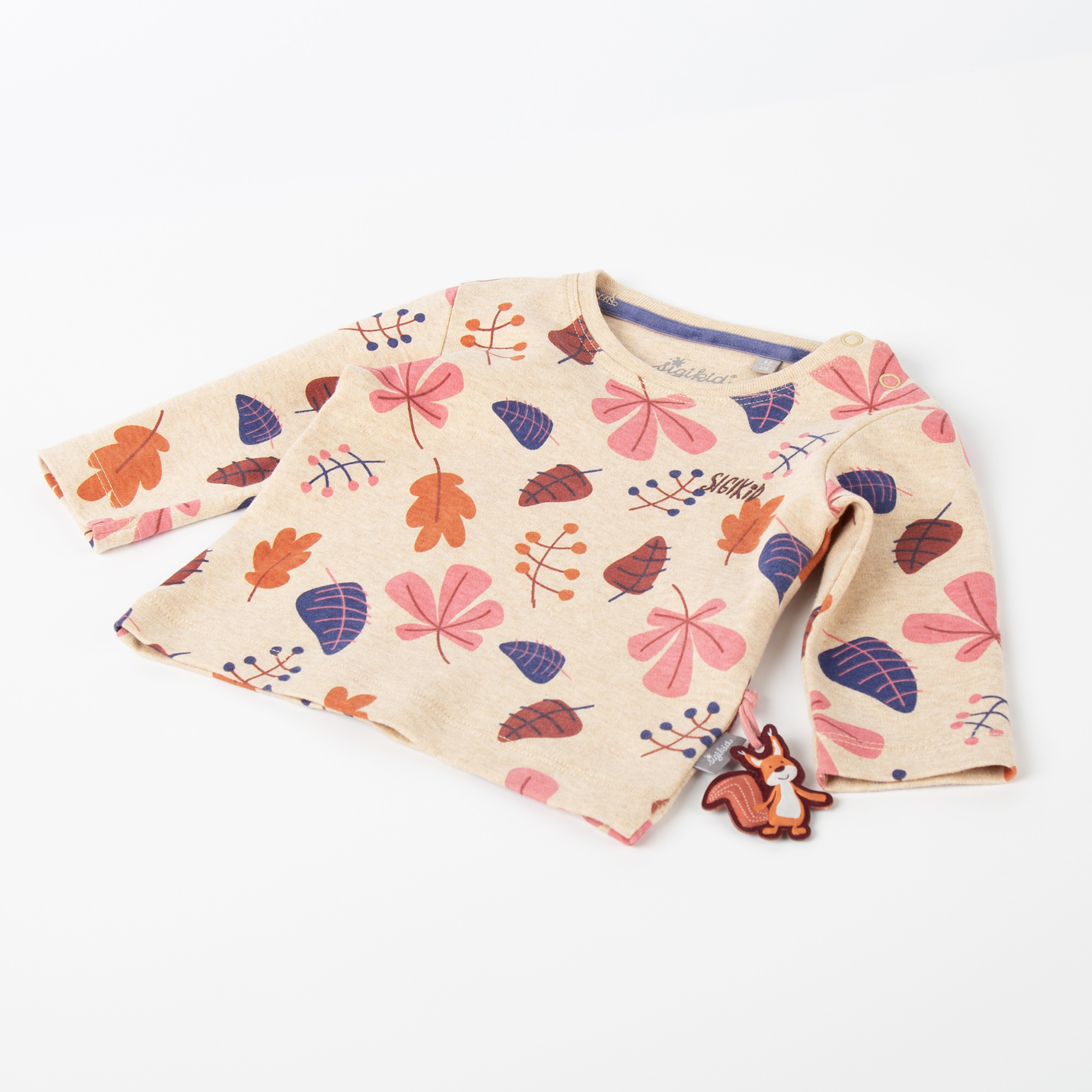 Baby Langarmshirt beige mit Herbstprint