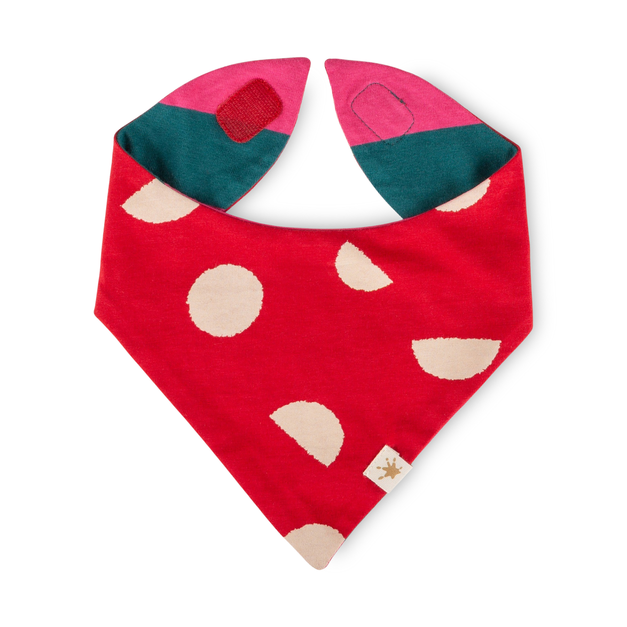 Reversible baby bandana bib rose red/green & red