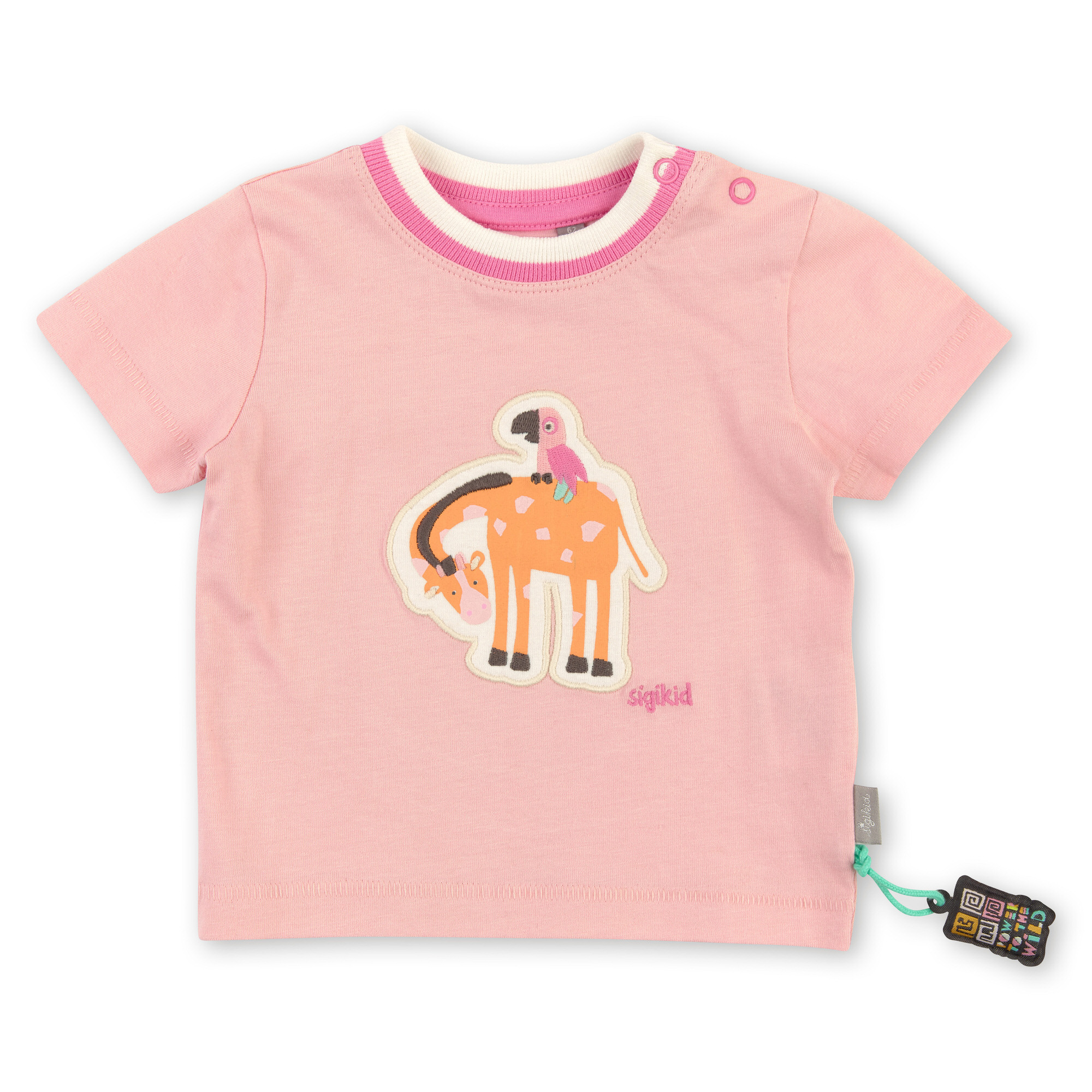 Baby girl T-shirt giraffe, pastel pink