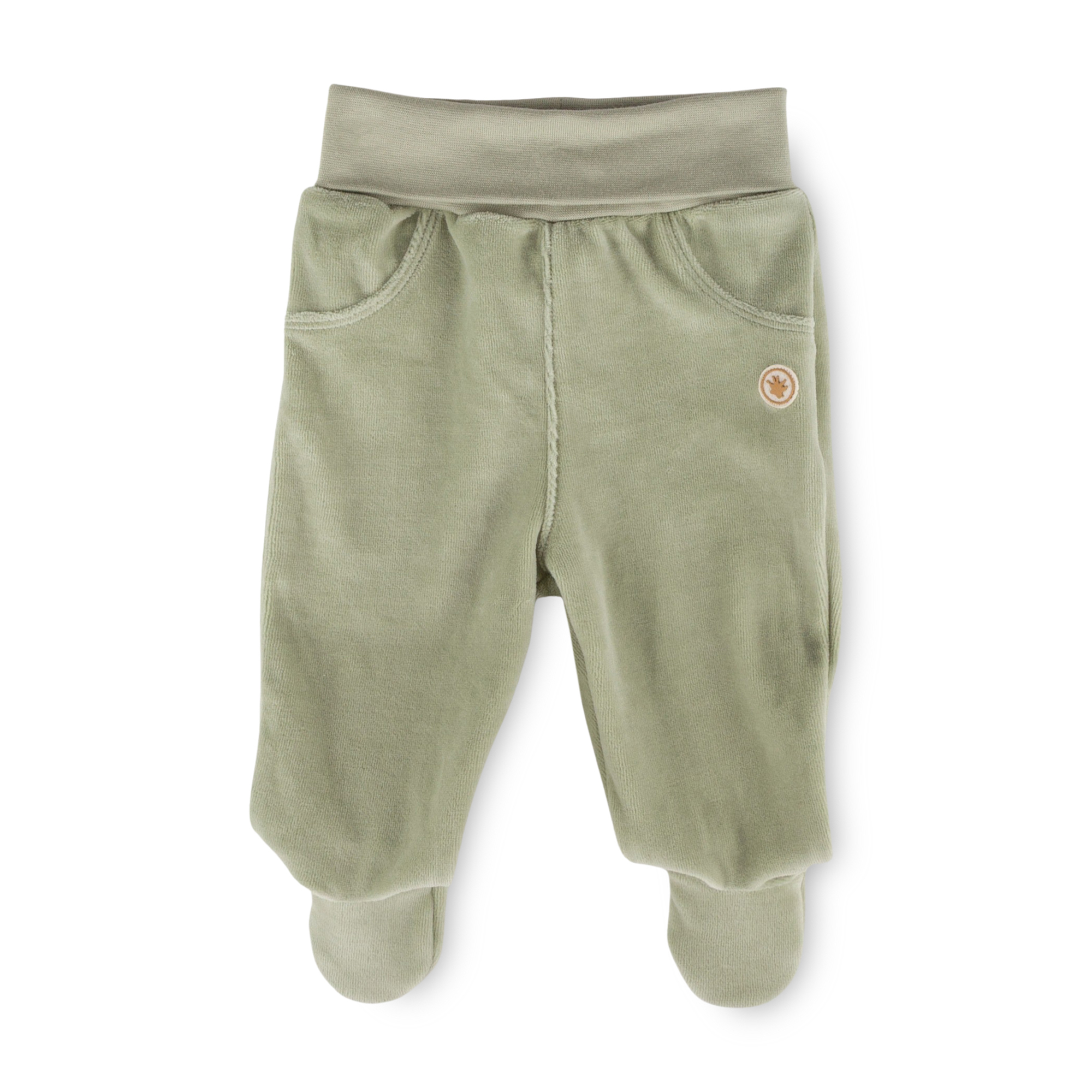 Newborn baby footed velour pants, green