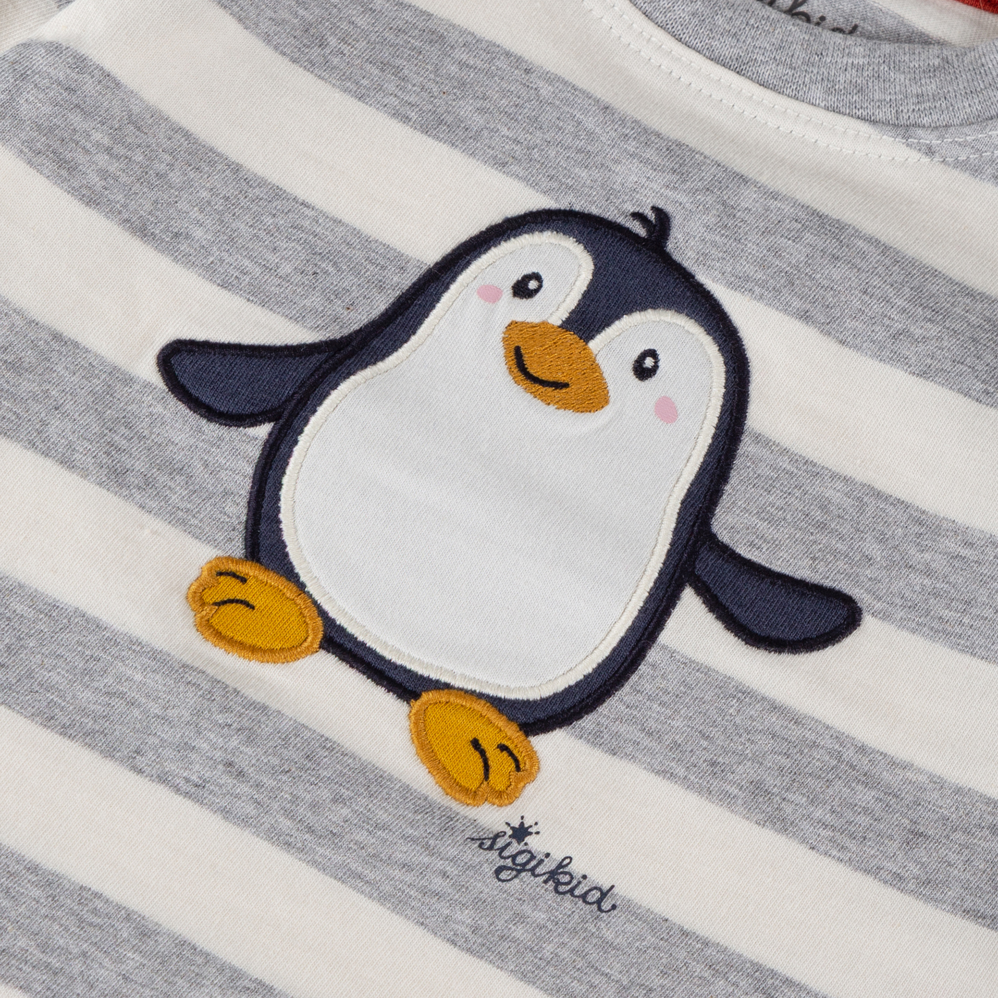 Gestreiftes Baby Langarmshirt Pinguin weiß/hellgrau