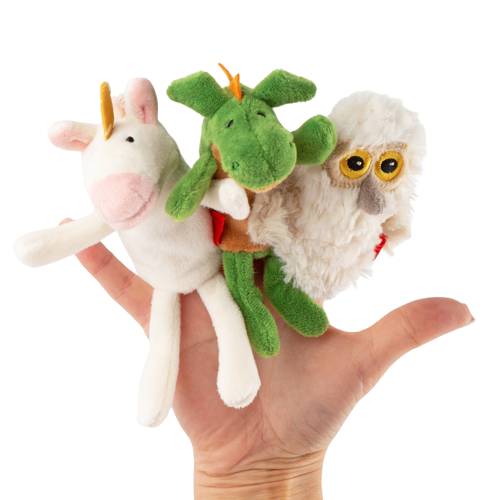 Finger puppet set unicorn, dragon and owl