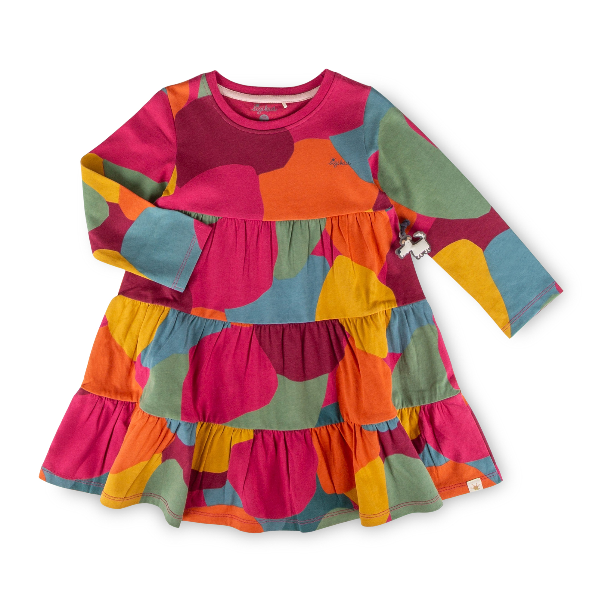 Tiered girls' long sleeve dress, multicoloured