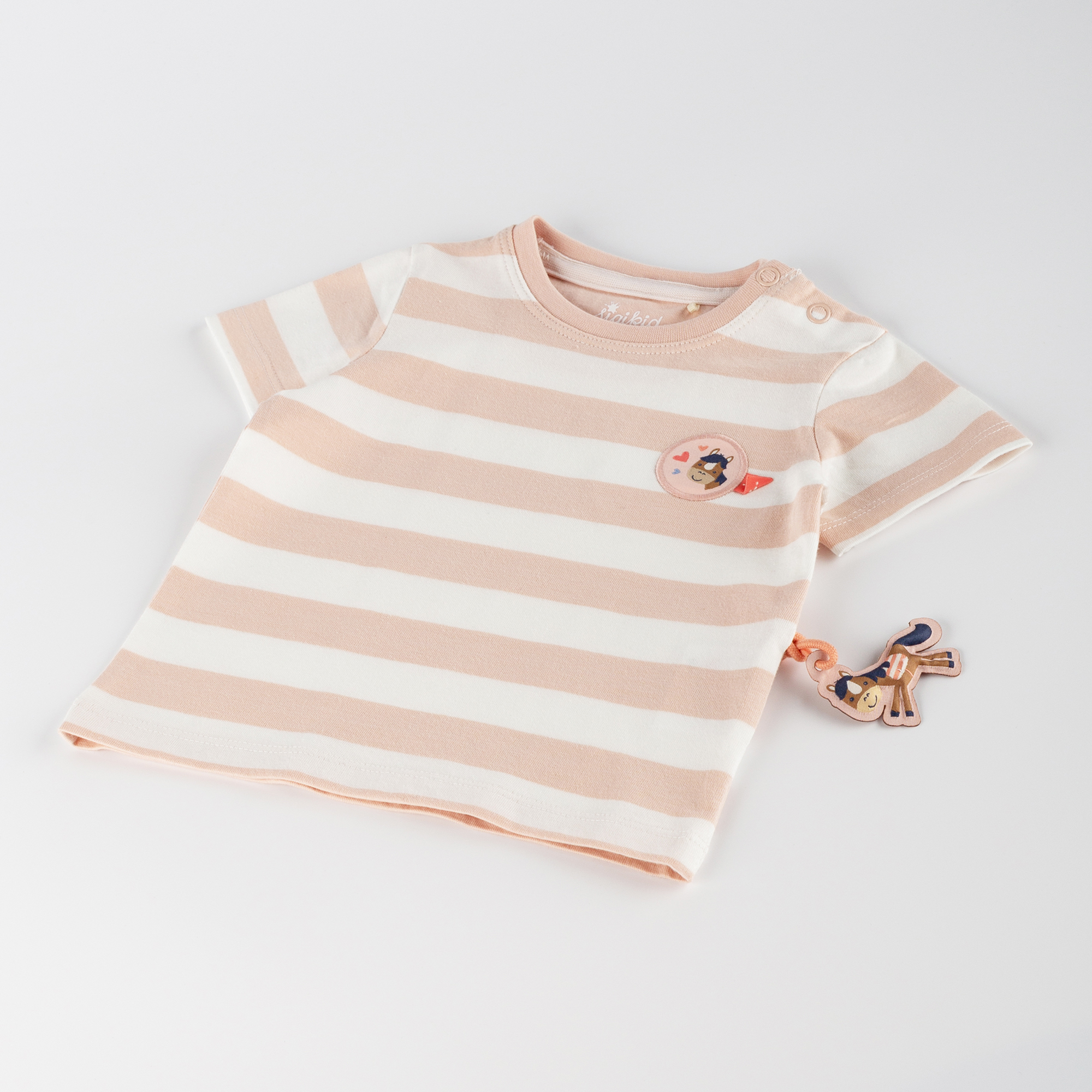 Striped baby T-shirt Funny Horse, cream/pale pink