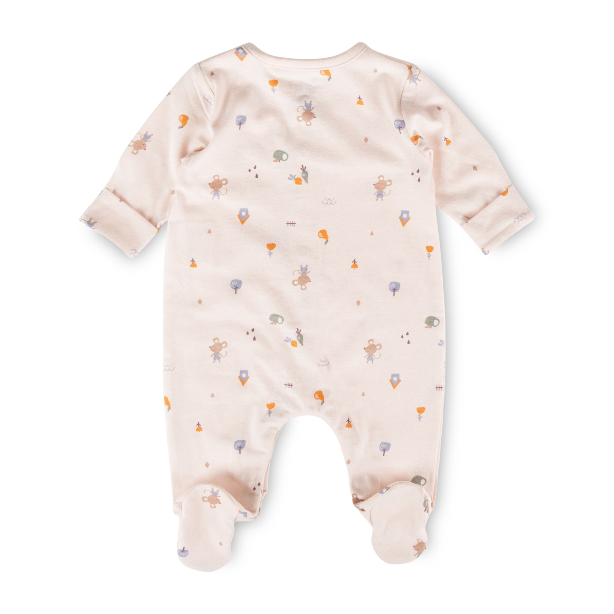 Newborn baby footed romper, foldover mittens, pastel pink